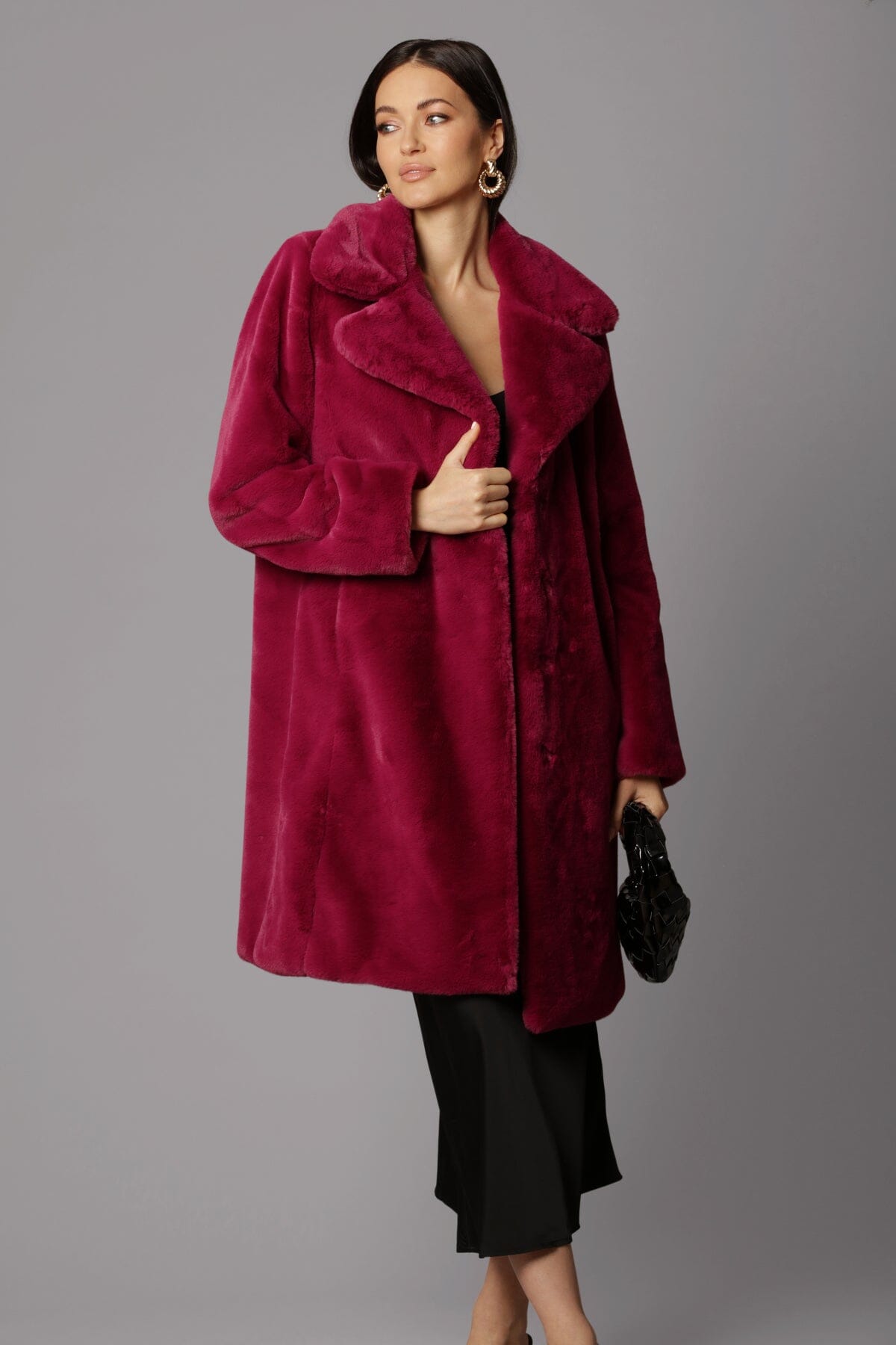 Notched Collar Faux Fur Coat