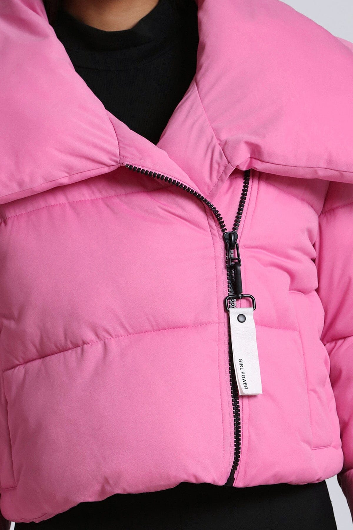 Thermal Puff Envelope Collar Knit Cropped Puffer Coat Jacket Hot Pink -  Women's Figure Flattering Designer Fashion Fall Coats Jackets