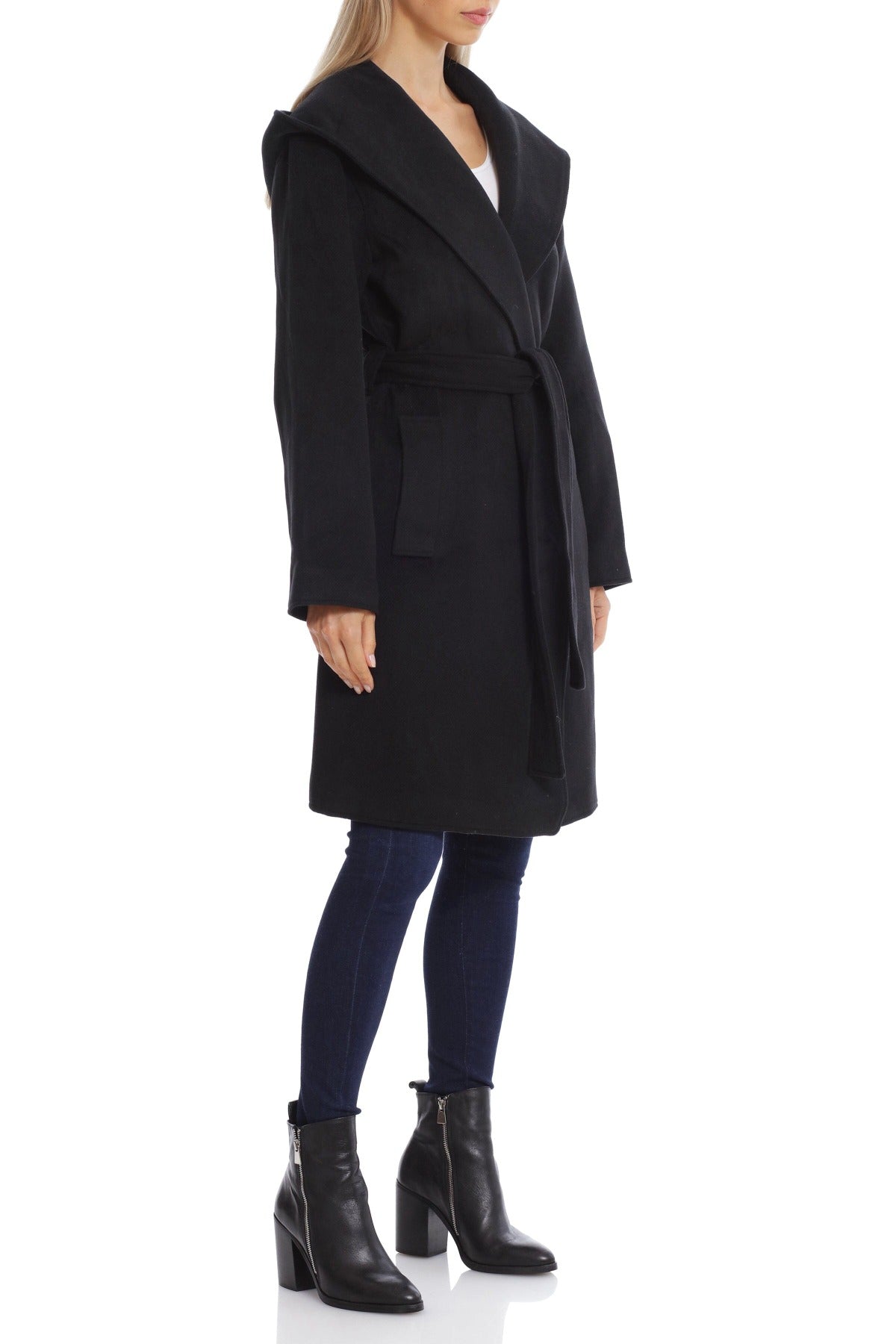Black hooded wool-blend belted midi coat jacket - women's figure flattering coats jackets outerwear for Fall fashion trends by Avec Les Filles