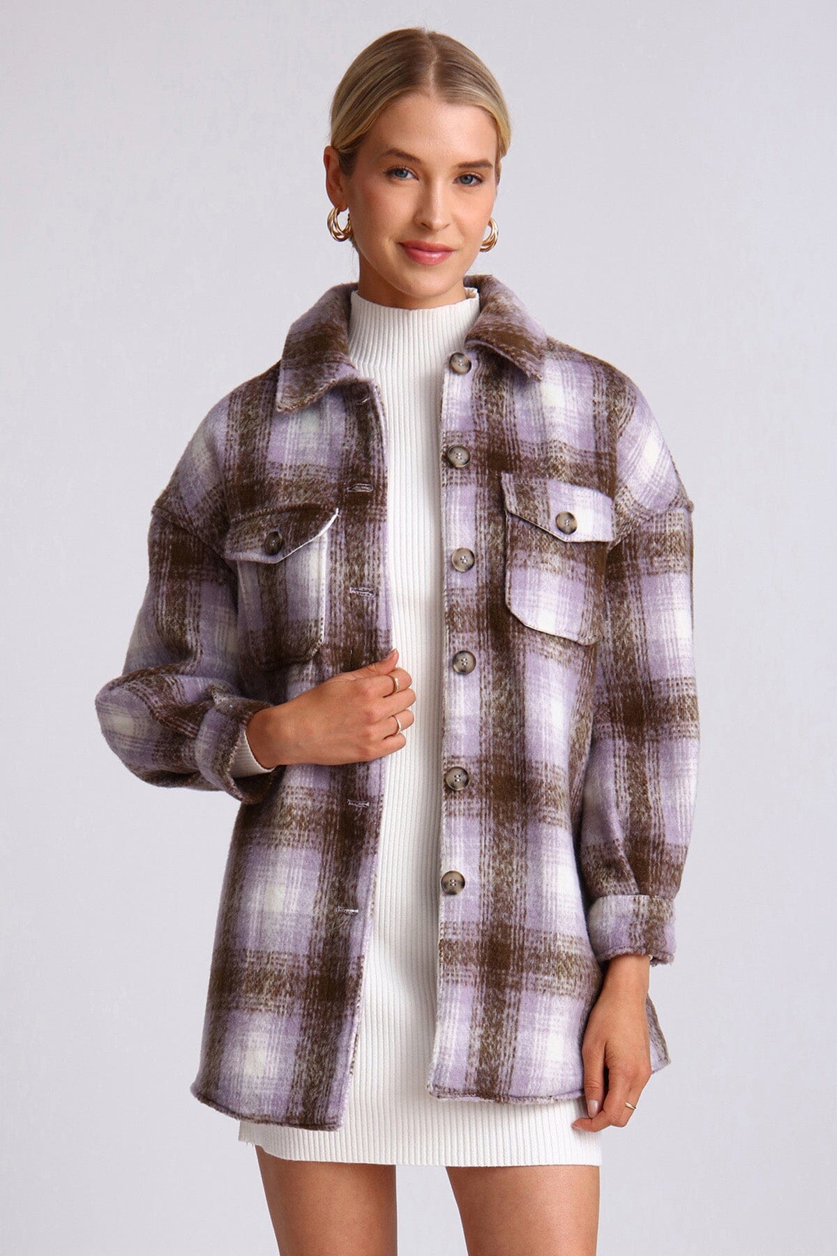 Oversized Brushed Plaid Shacket Coats & Jackets Avec Les Filles 
