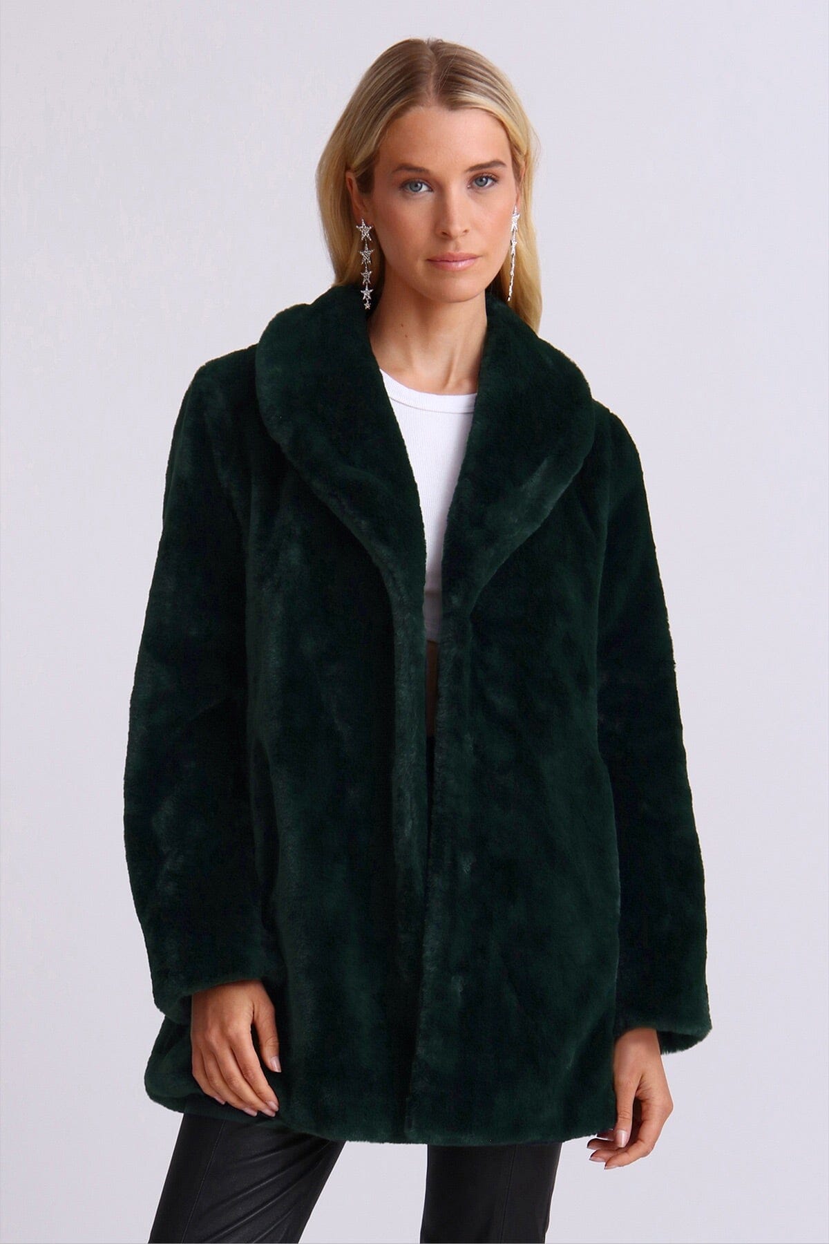 Faux Fur Shawl Collar Coat Outerwear Avec Les Filles Emerald Green XS 
