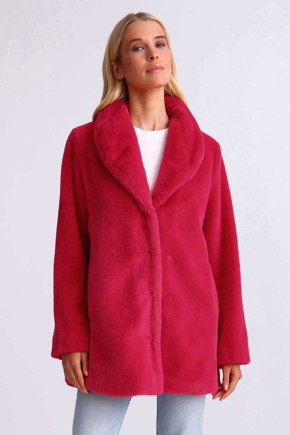 Faux Fur Shawl Collar Coat