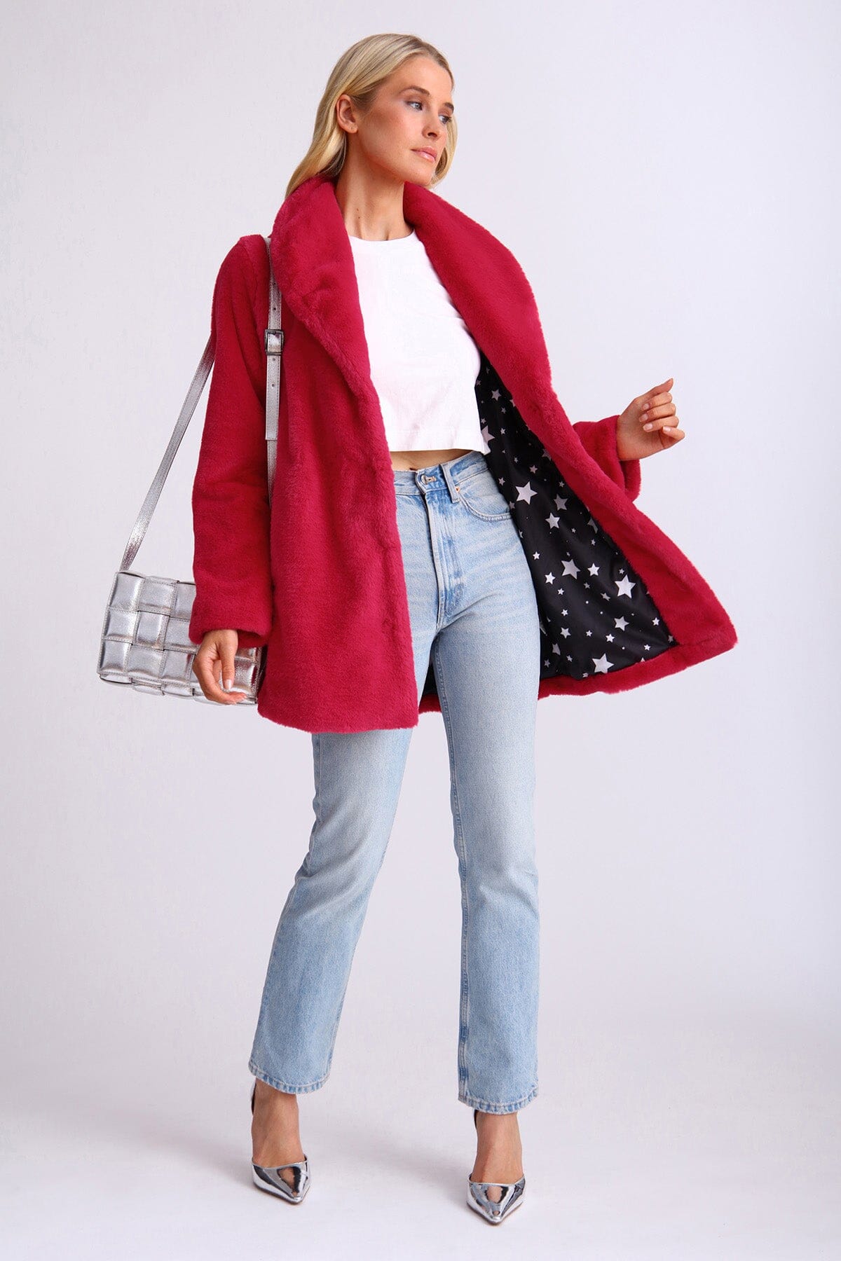 Avec les filles notch collar faux fur coat hotsell