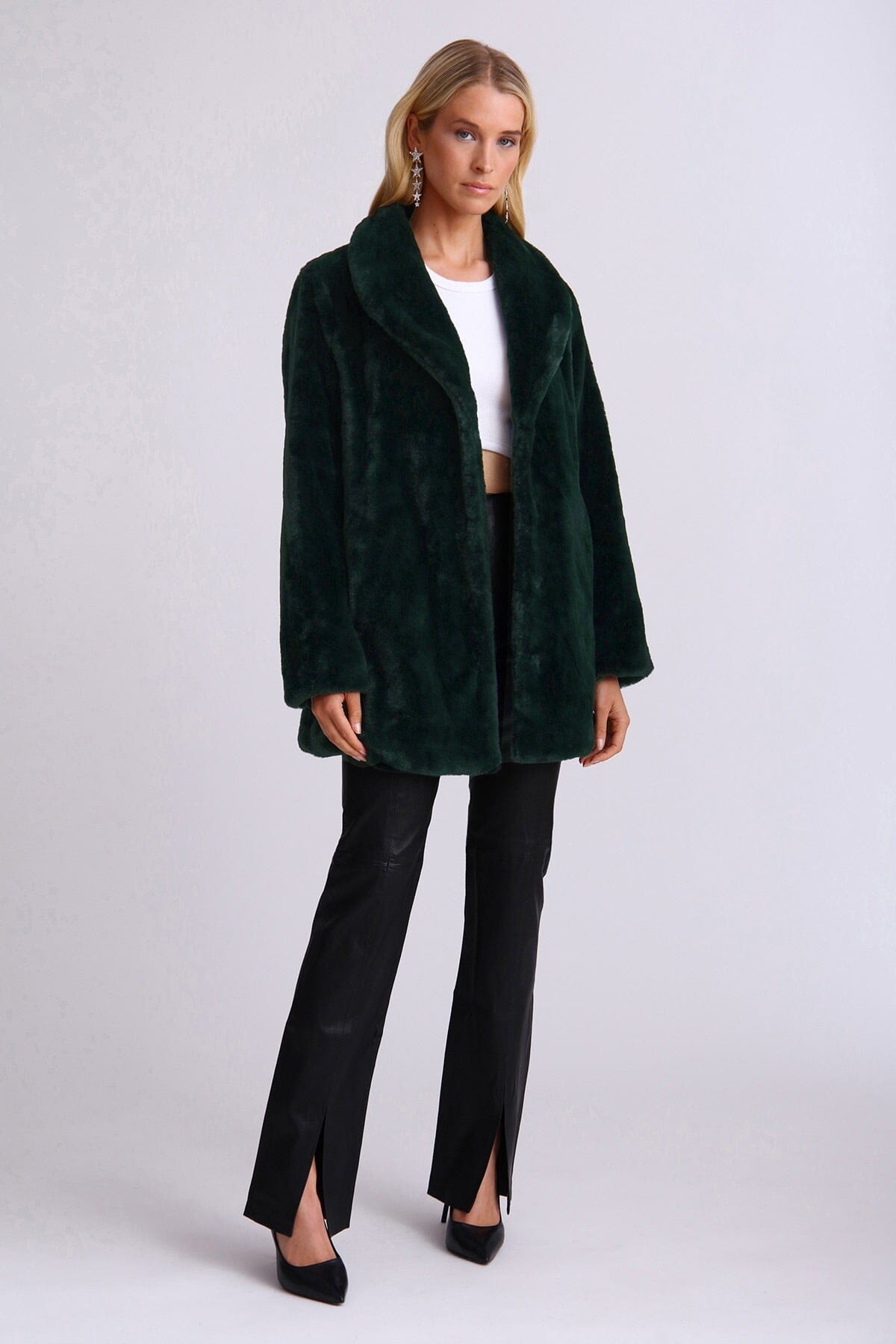 Emerald green faux fur coat top