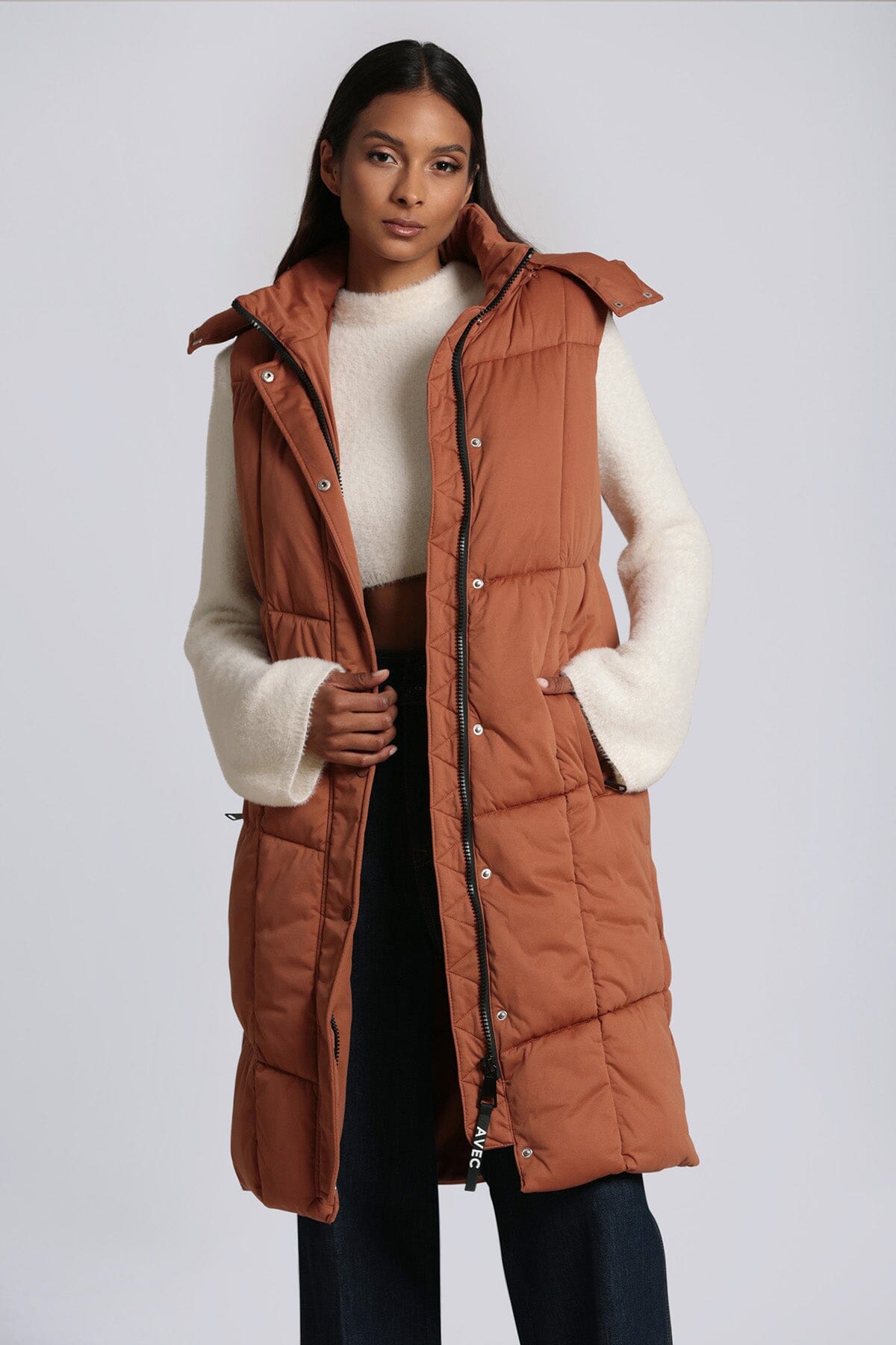 Women s Thermal Puff Hooded Longline long Puffer Vest