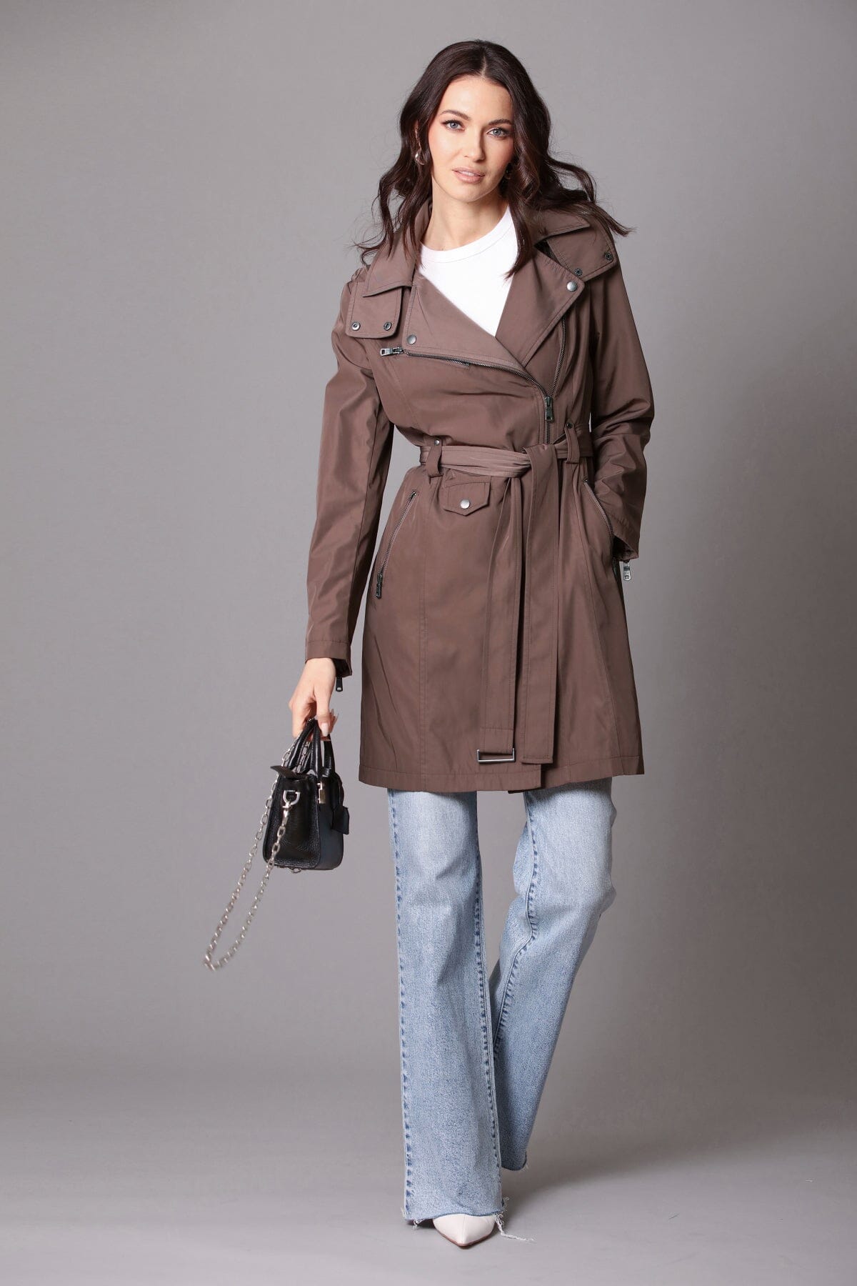 Women's Fashion Belted Trench Jacket Coat