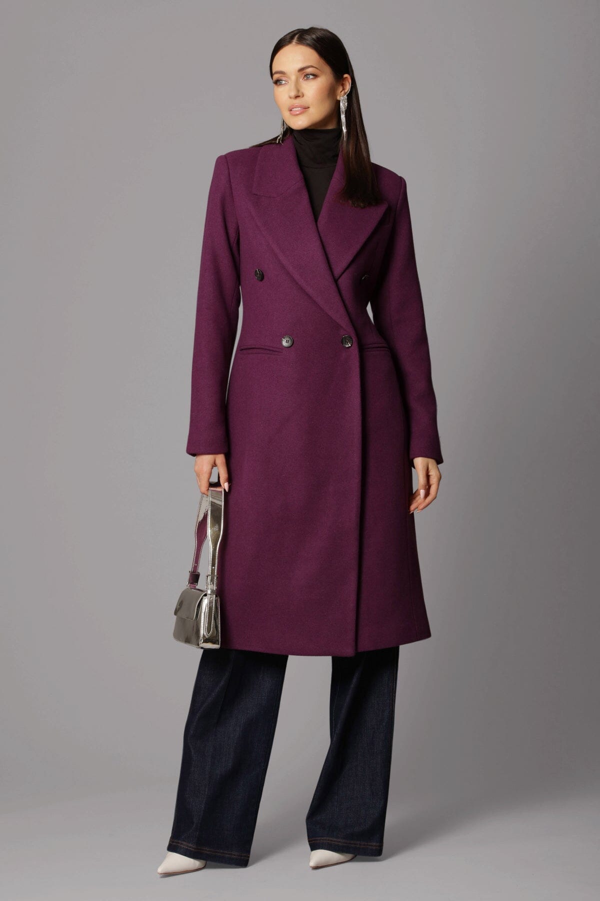 Aubergine purple tailored double-breasted long coat by Avec Les Filles Coats & Jackets