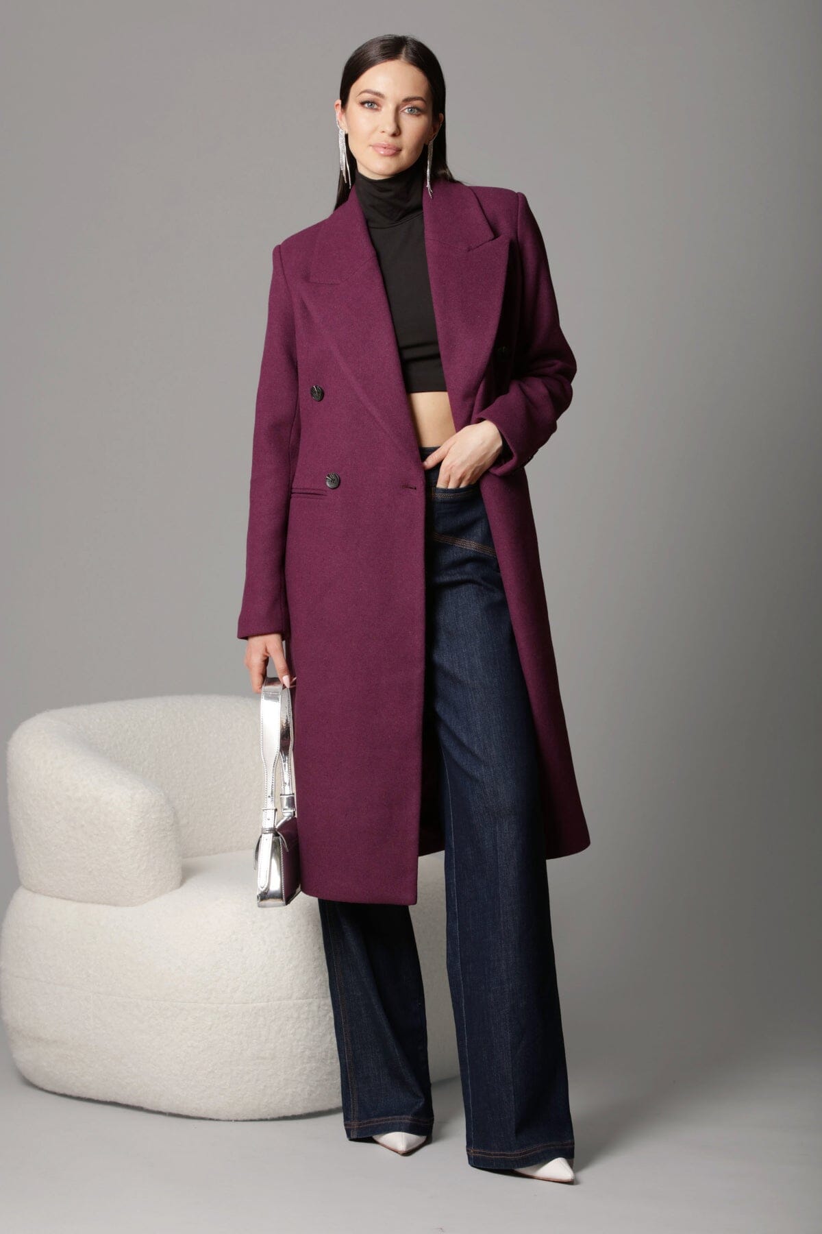 Aubergine purple tailored double-breasted long coat by Avec Les Filles Coats & Jackets