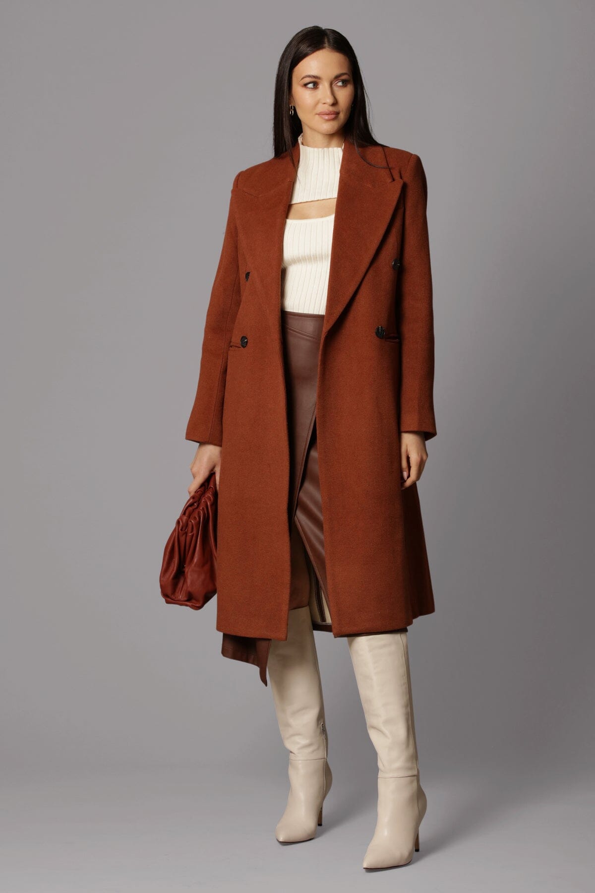 Cinnamon brown tailored double-breasted long coat by Avec Les Filles Coats & Jackets