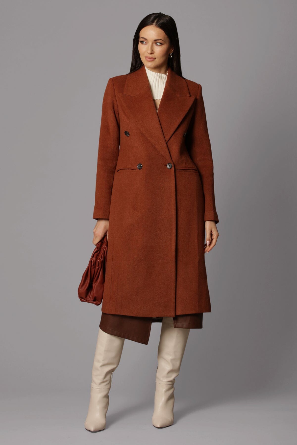 Cinnamon brown tailored double-breasted long coat by Avec Les Filles Coats & Jackets