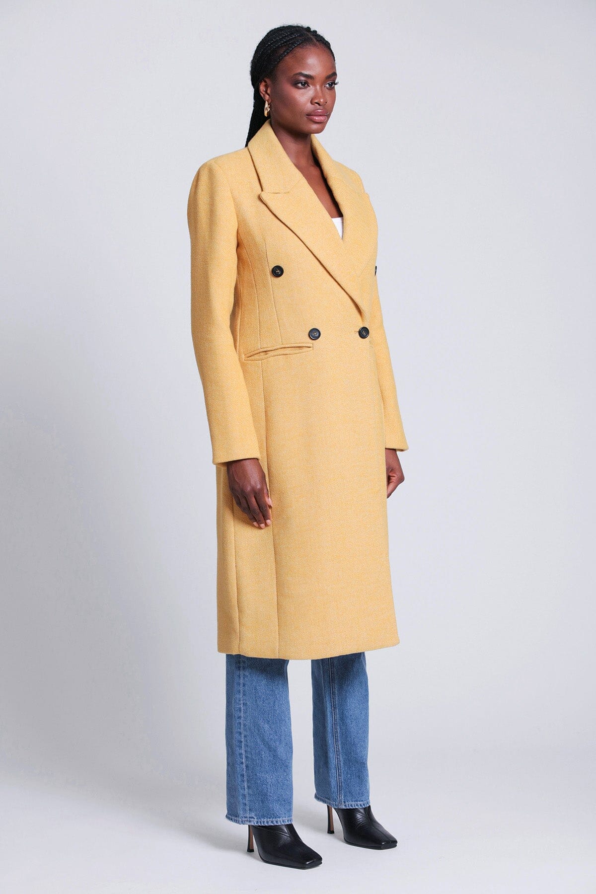 Mustard yellow tailored double-breasted long coat by Avec Les Filles Coats & Jackets