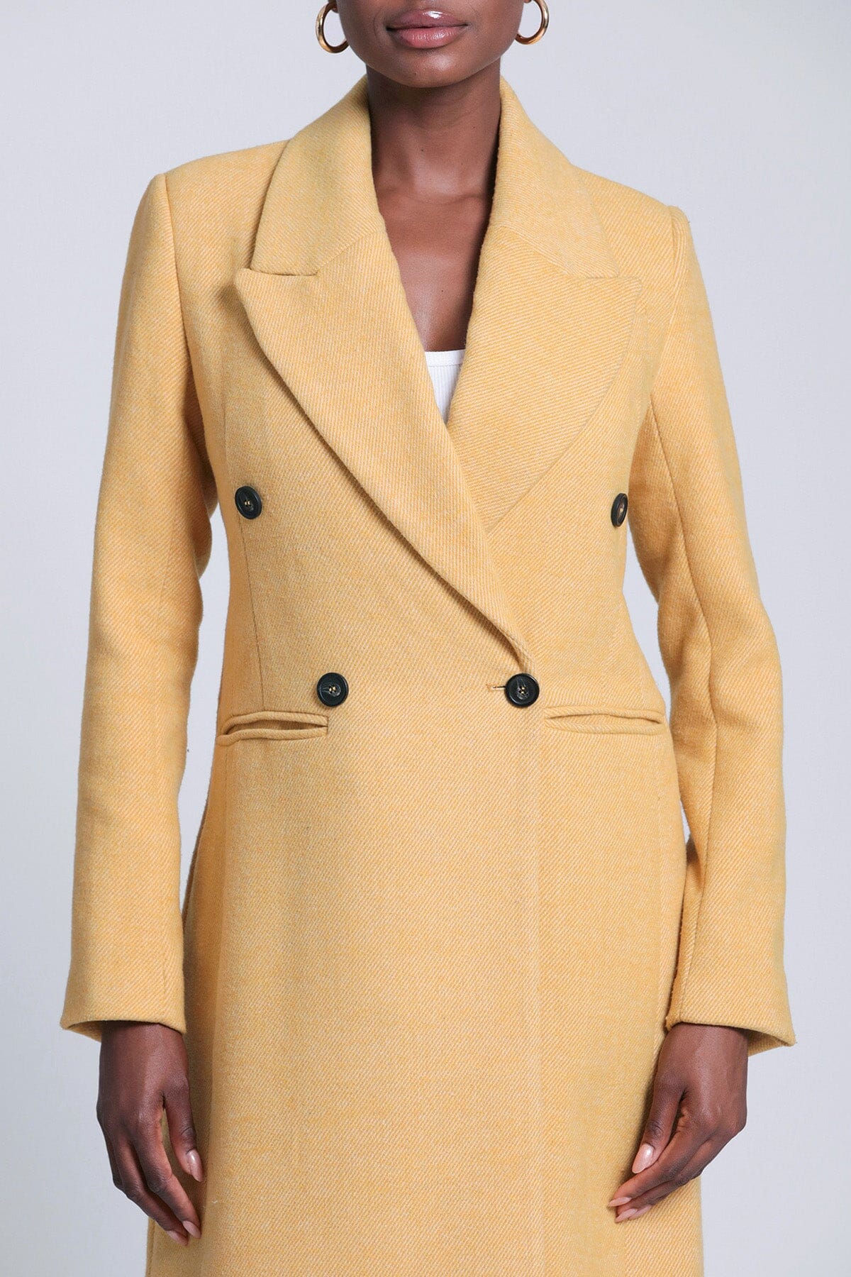 Dressy mustard yellow tailored double-breasted long coat by Avec Les Filles Coats & Jackets