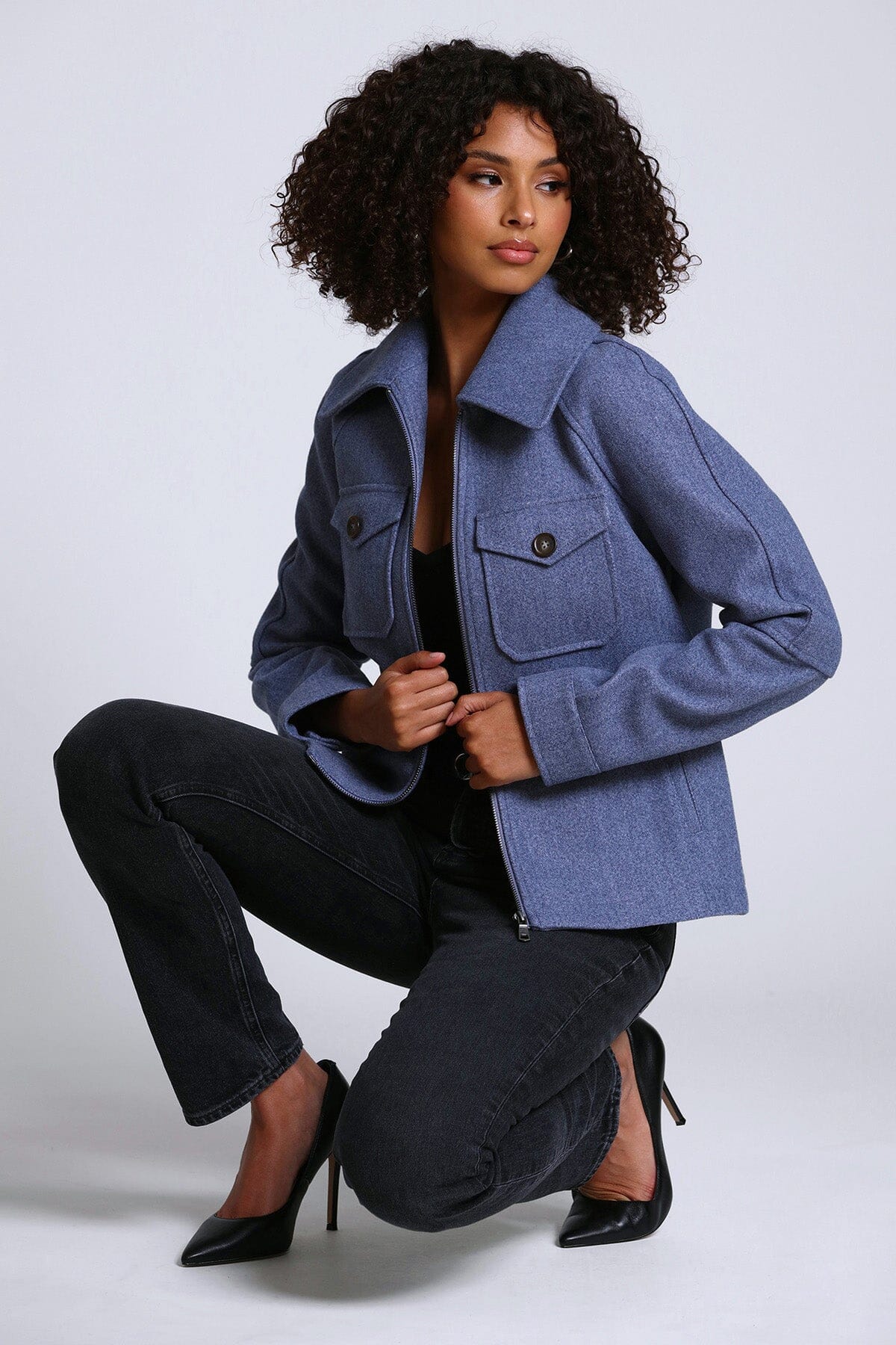 storm blue relaxed full zip front jacket shacket - figure flattering cute fall winter coats jackets shackets for women
