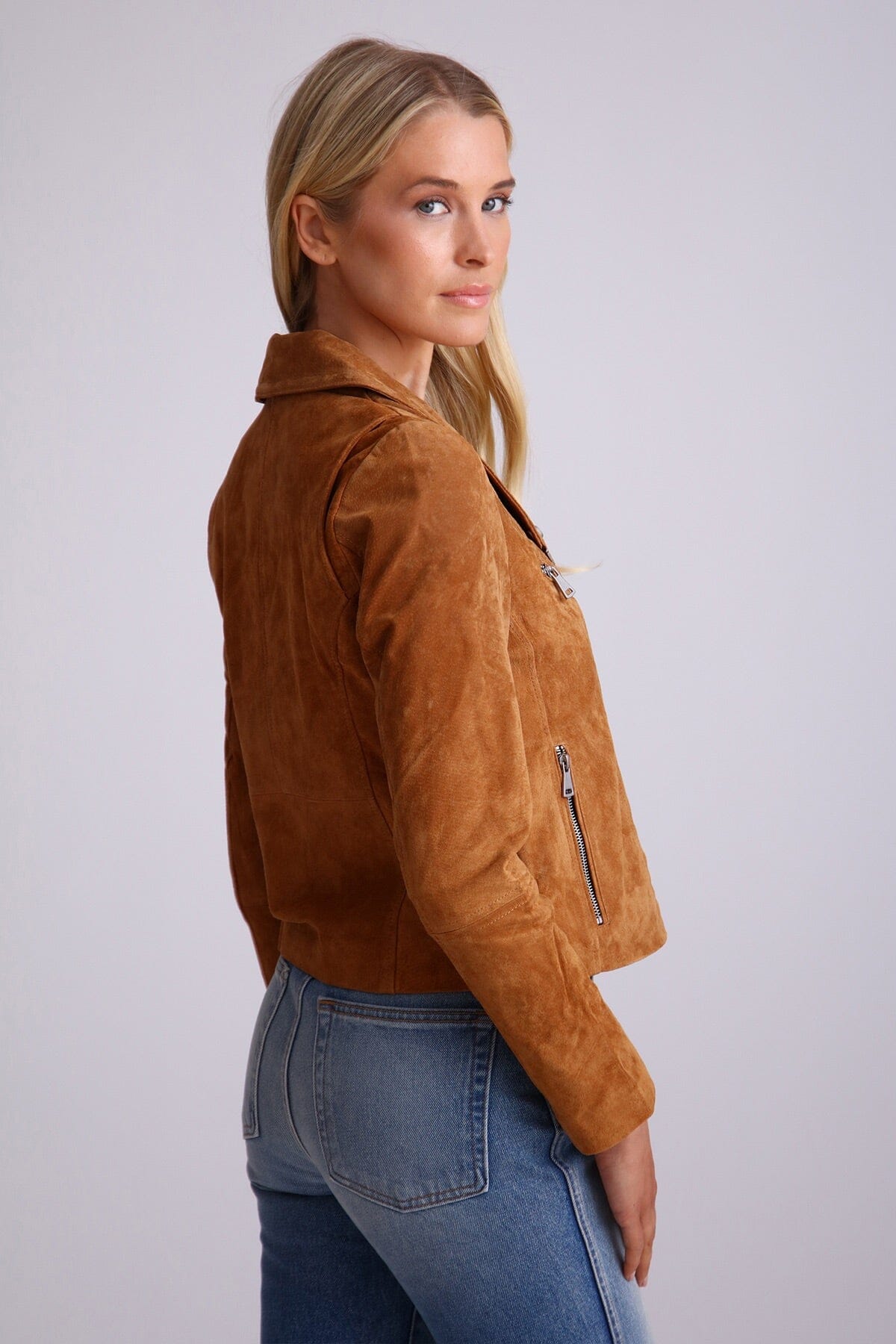 Brown Genuine Suede Biker Jacket Outerwear Bagatelle NYC fashion jackets for women
