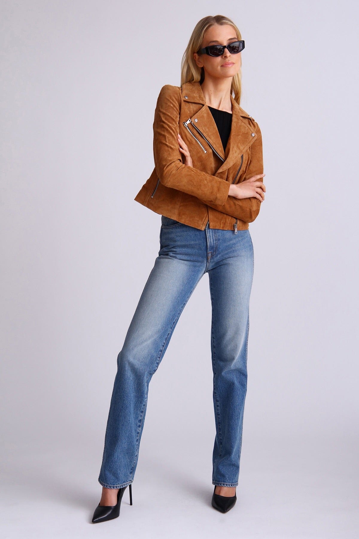 Brown Genuine Suede Biker Jacket Outerwear Bagatelle NYC fashion for women 