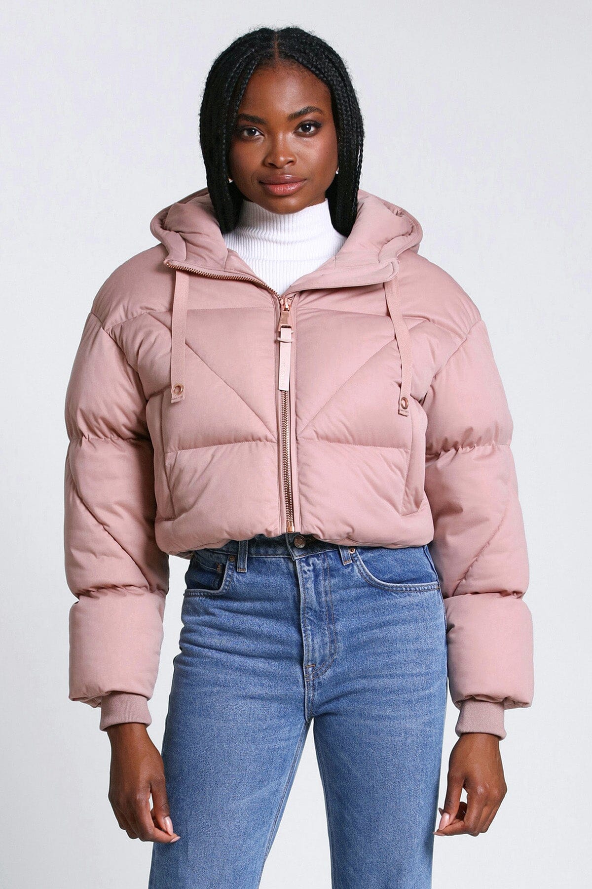 thermal puff cropped knit puffer jacket coat clay pink - women's designer fashion figure flattering cute winter 2023 jackets coats 