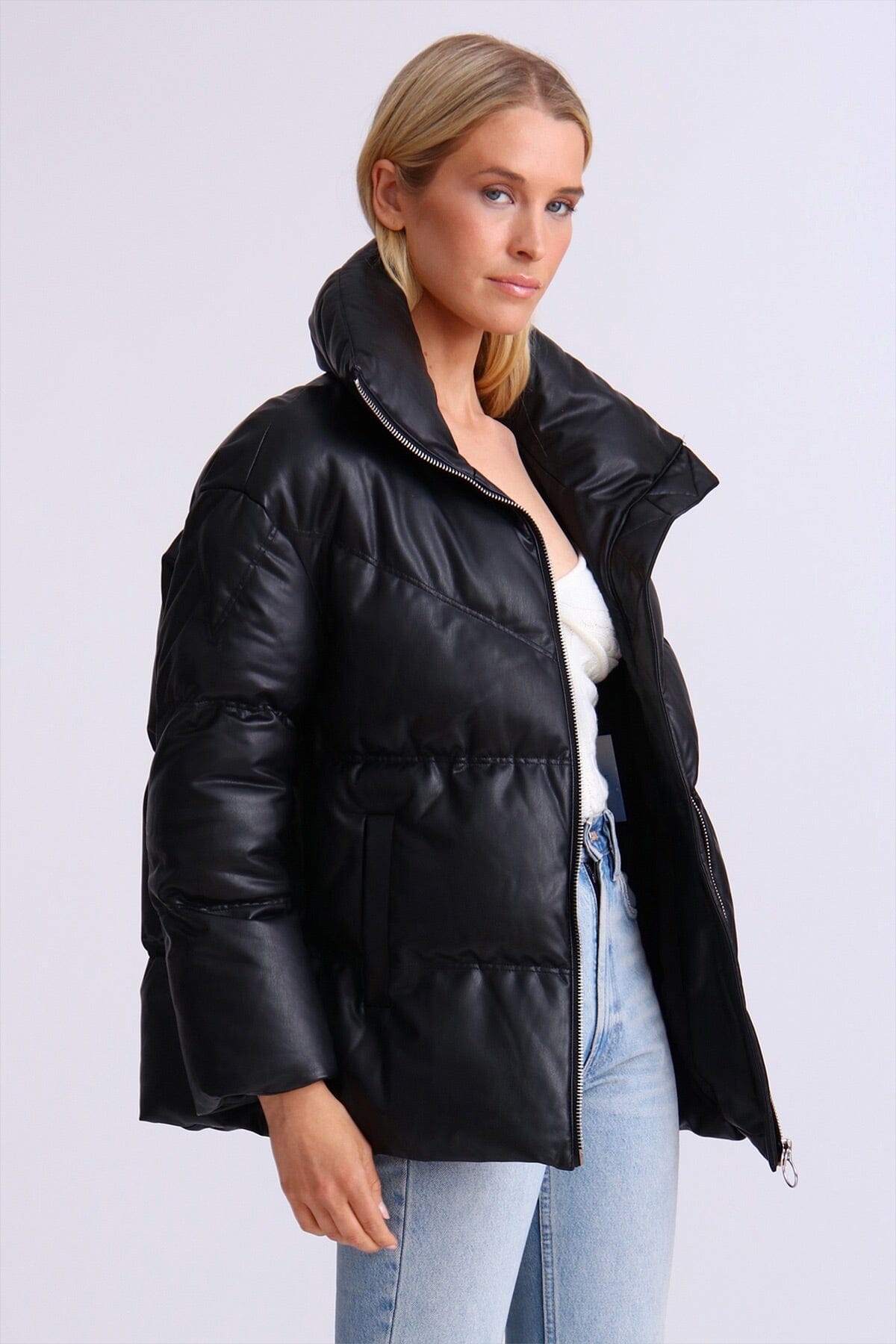 HXFZS Leather Puffer Coat L / Khaki