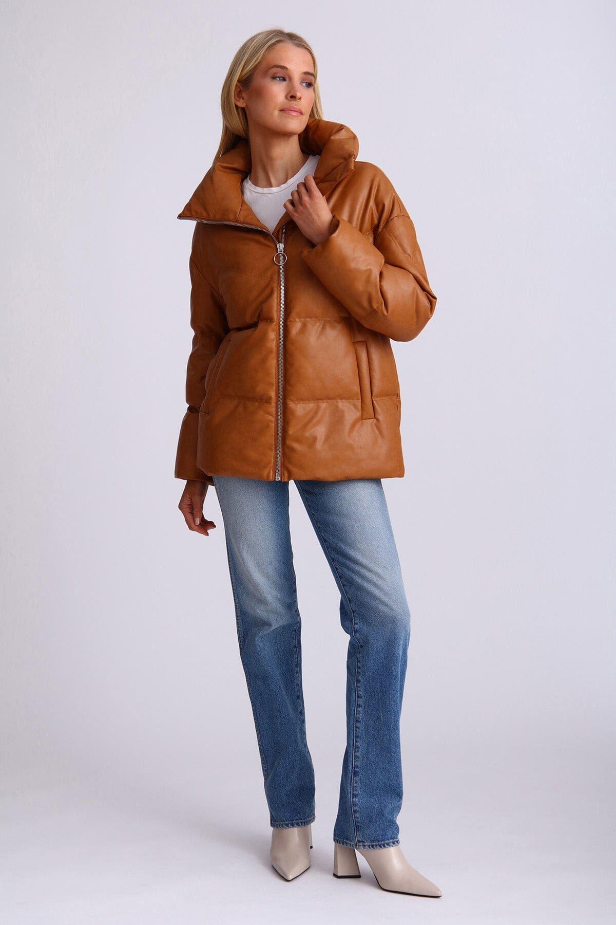 Avec Les Filles Oversized Faux Leather hot Puffer Coat