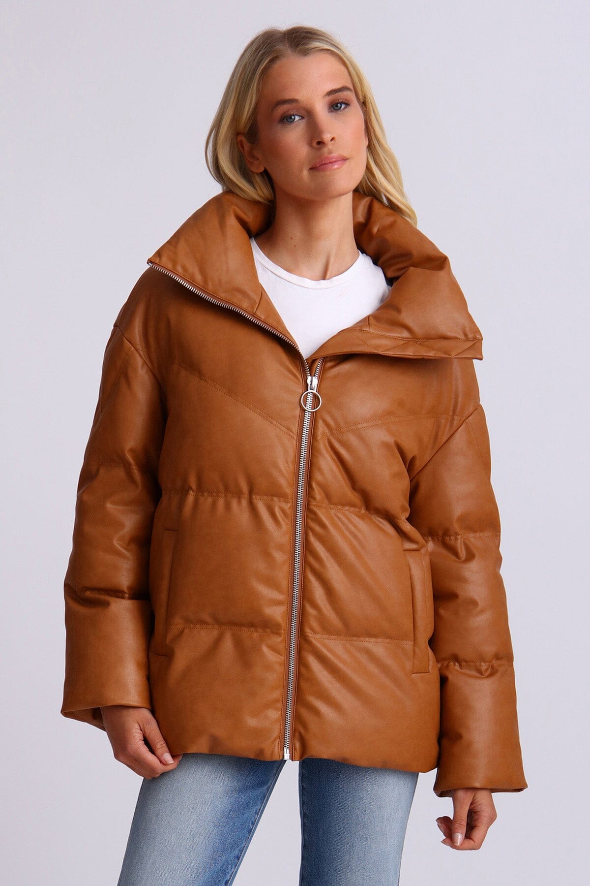 Faux Leather Quilted Puffer Jacket Outerwear Avec Les Filles 