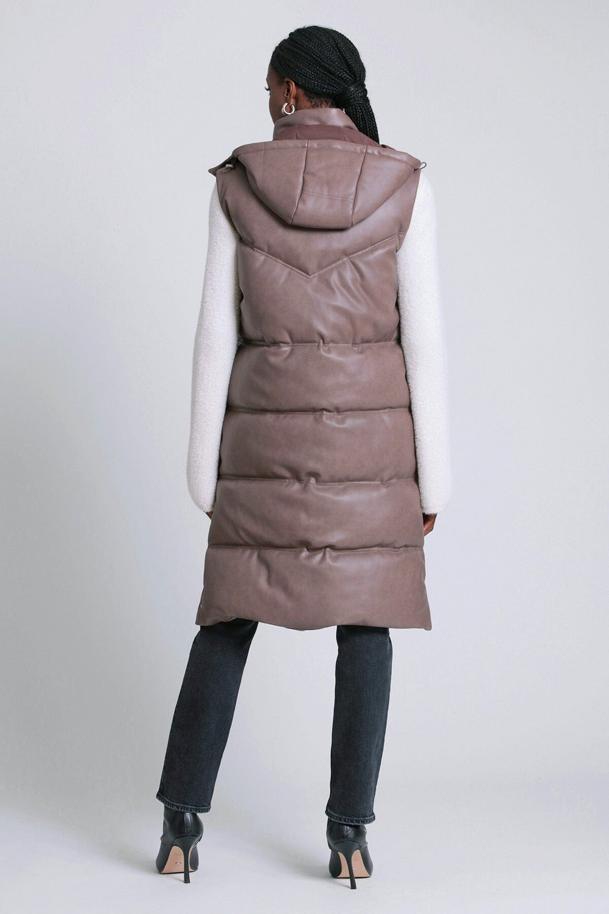 Faux-Ever Leather™ Hooded Longline Puffer Vest Vests Avec Les Filles 