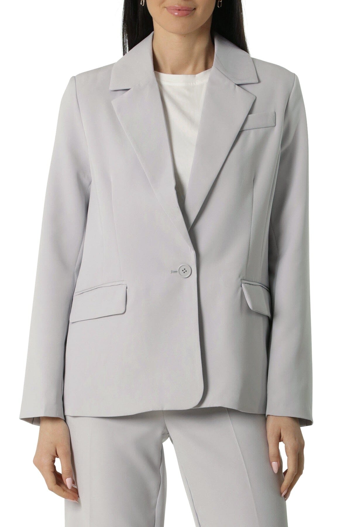 Single Button Stretch Suit Blazer Jacket Coat Sky Blue - Women's Flattering Designer Fashion Cute Workwear 