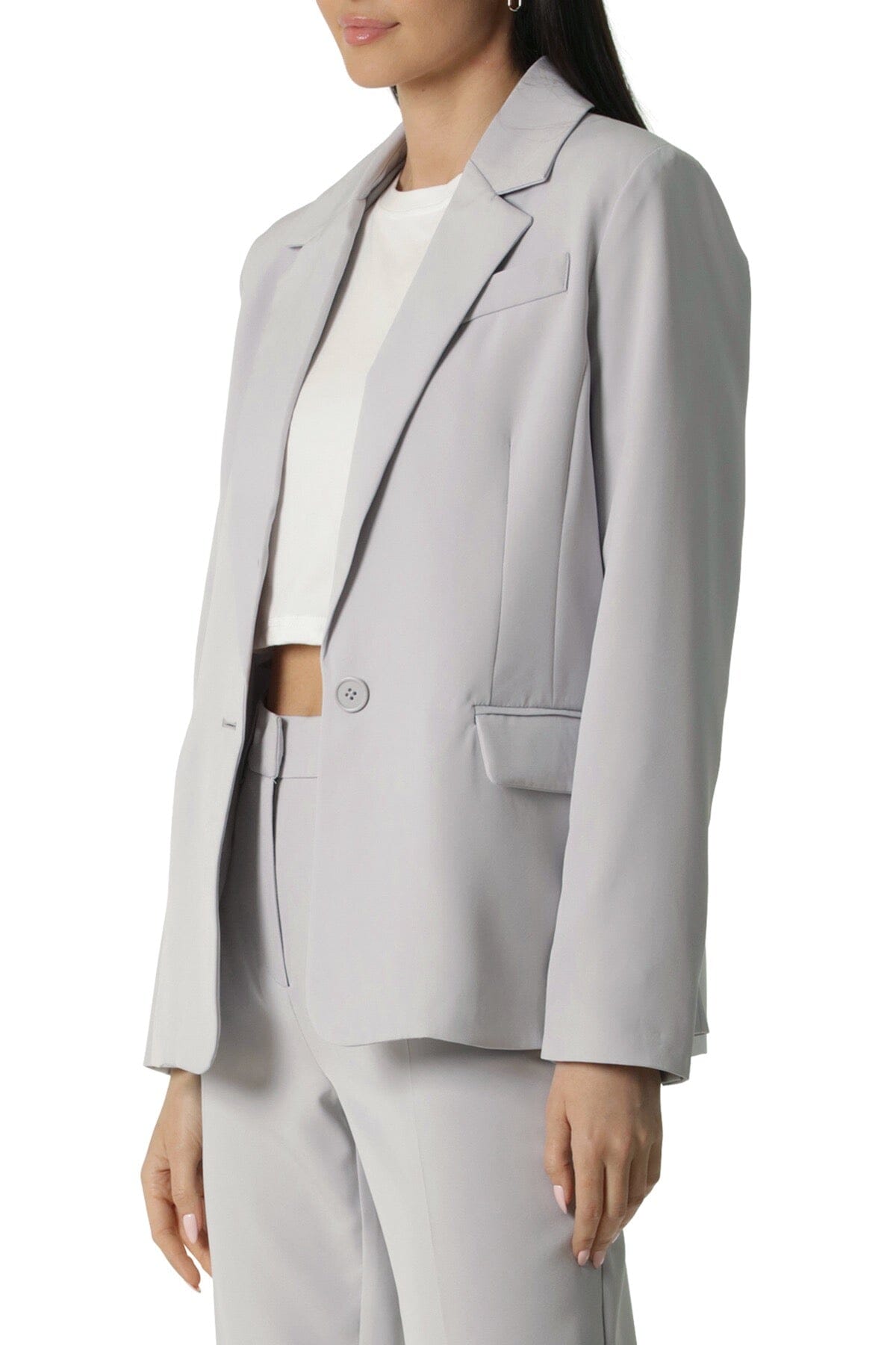 Single Button Stretch Suit Blazer Jacket Coat Sky Blue - Figure Flattering Cute Casual Workwear Blazers for Women