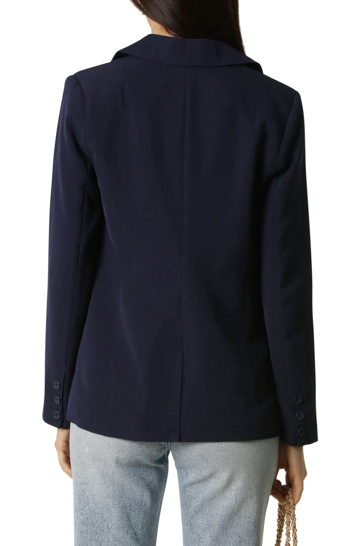 Single Button Stretch Suit Blazer Jacket Coat Navy Blue - Figure Flattering Designer Fashion Blazers Jackets for Women