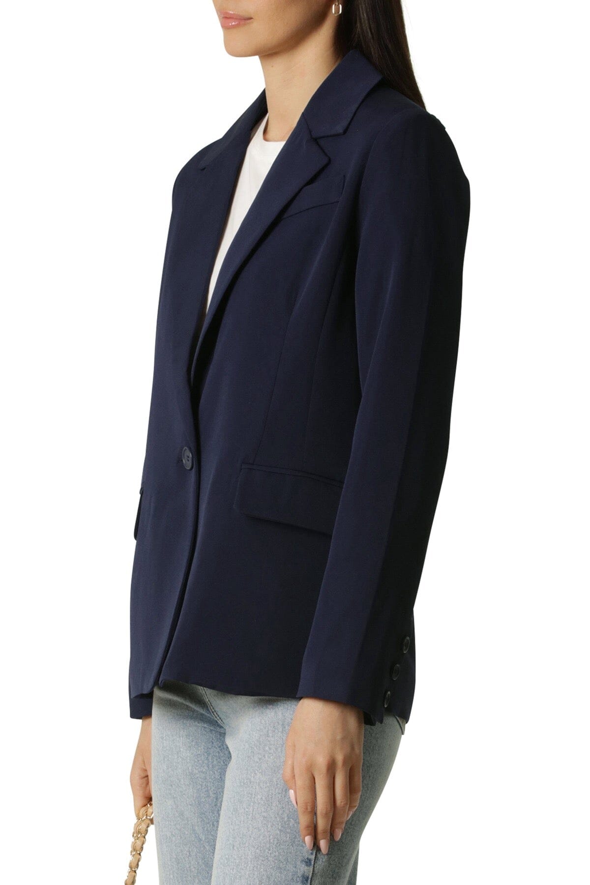 Single Button Stretch Suit Blazer Jacket Coat Navy Blue - Women's Flattering Office to Date Night Blazers Jackets