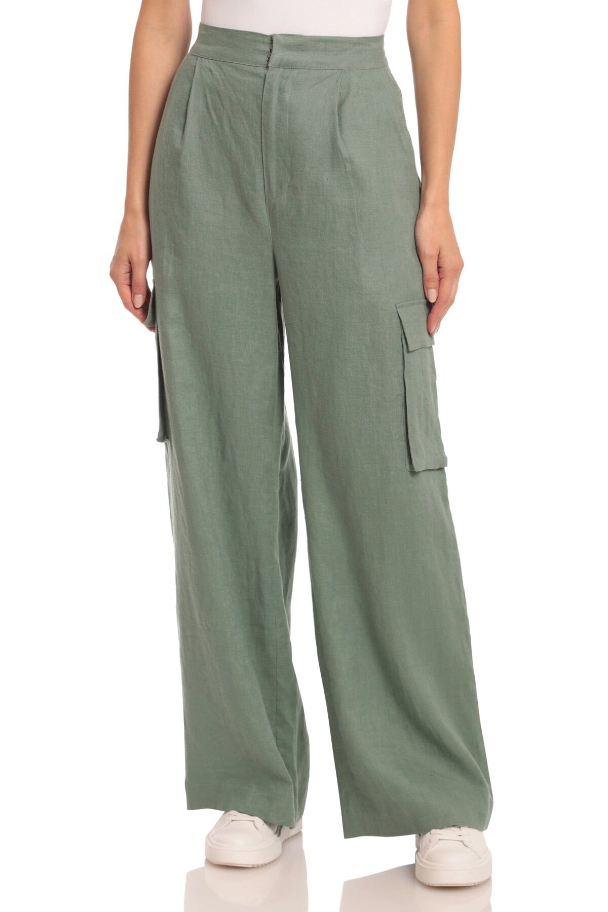 Wide Leg Linen Blend Cargo Pant Pants Avec Les Filles Green L 