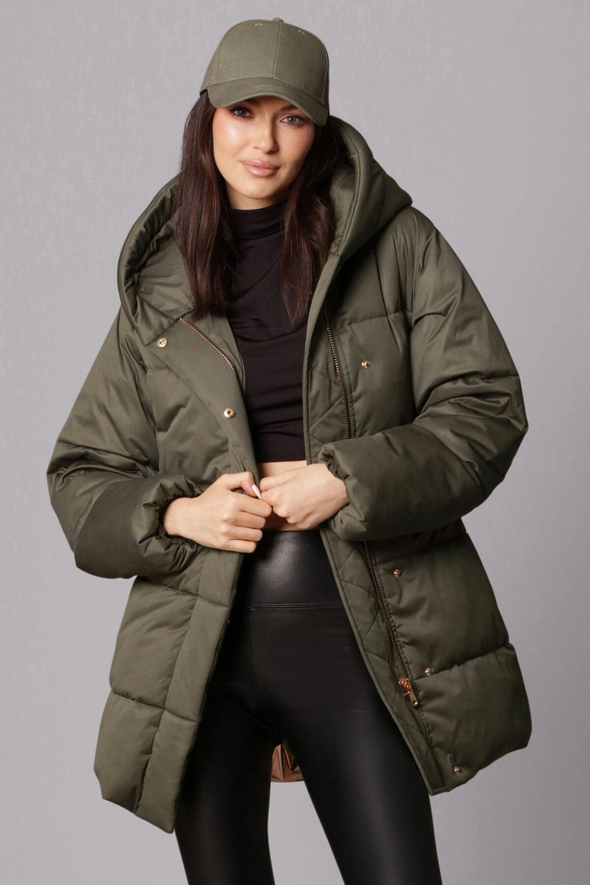 star quilted thermal puff wrap puffer coat jacket bayleaf green - women's designer fashion cute fall 2023 coats jackets 