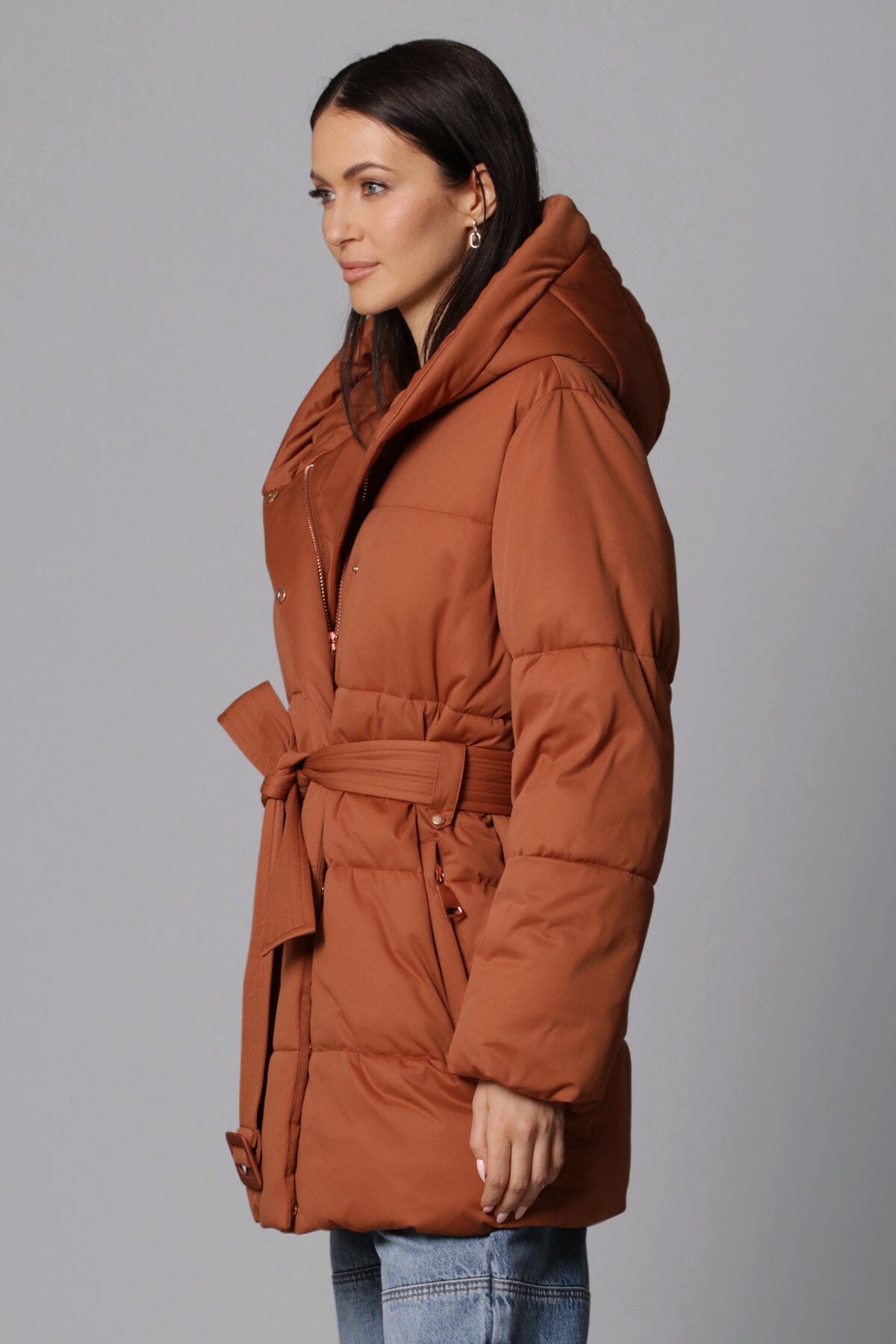star quilted thermal puff wrap puffer coat jacket cedar brown - figure flattering designer fashion cute winter 2023 coats jackets for women