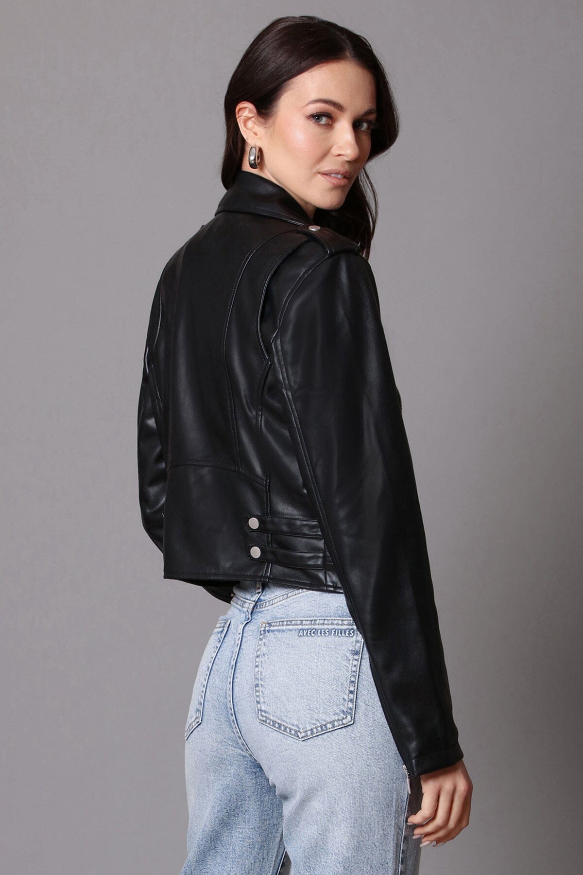 faux ever leather classic biker jacket black - women's figure flattering designer fashion day to night jackets 