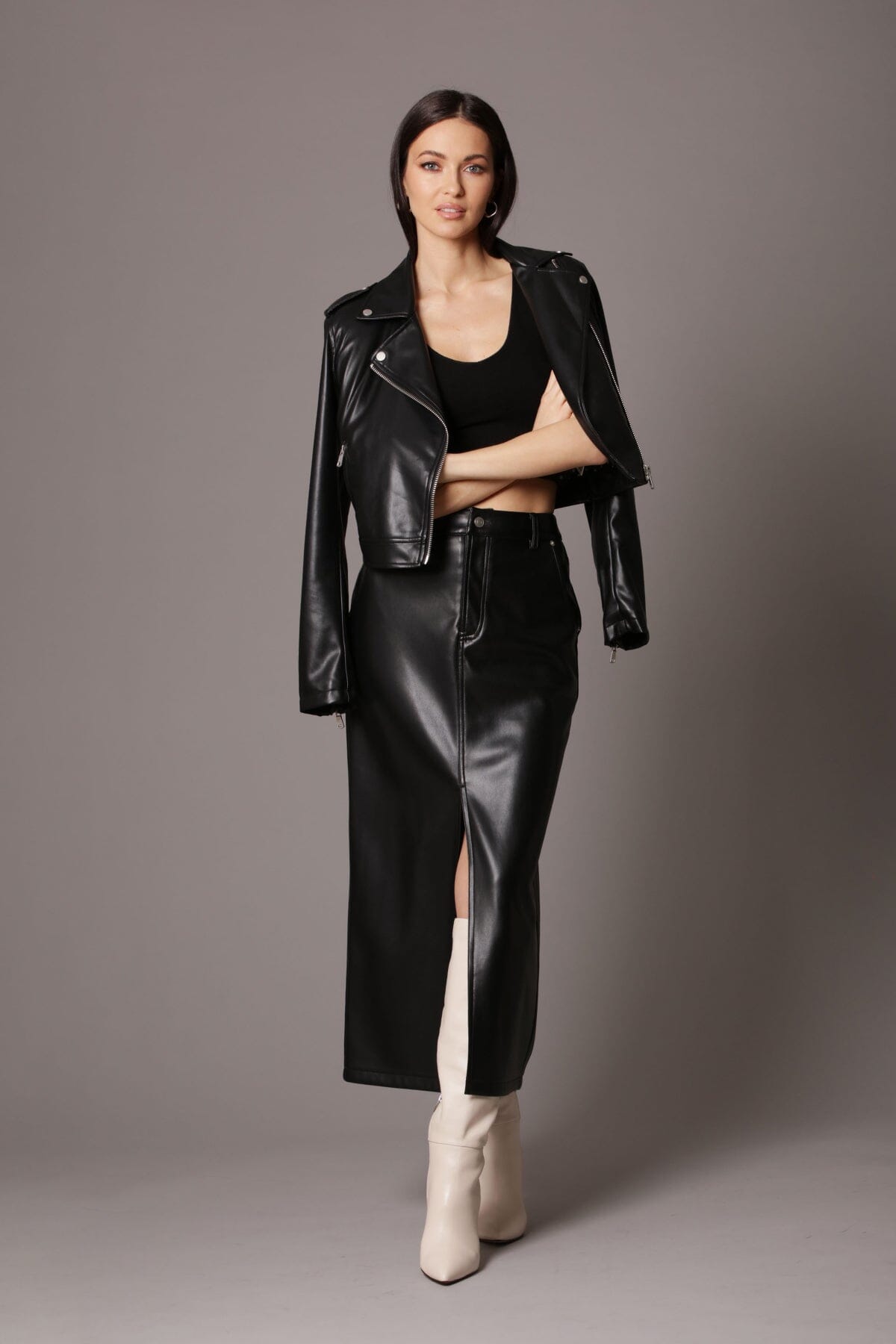 faux ever leather classic biker jacket black - figure flattering designer fashion fall jackets for women