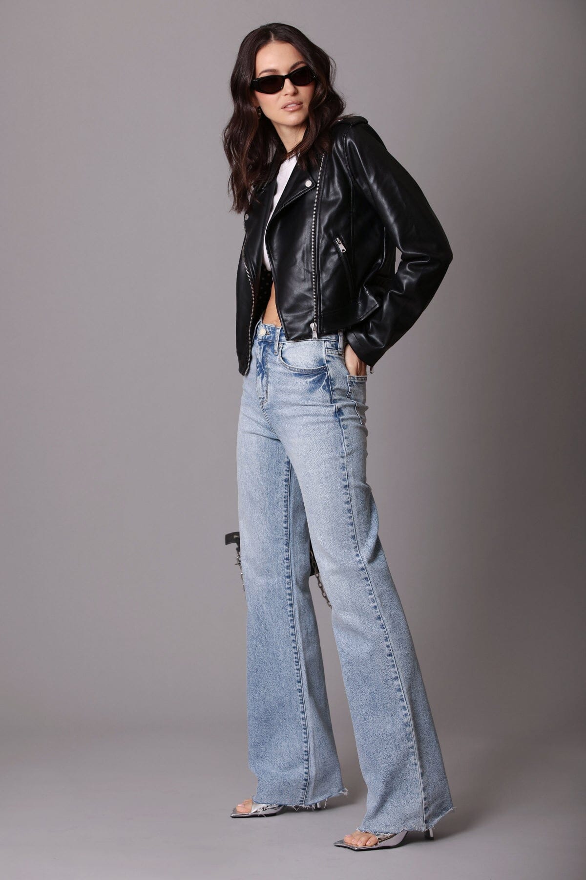 faux ever leather classic biker jacket black - figure flattering designer fashion cute fall jackets for women
