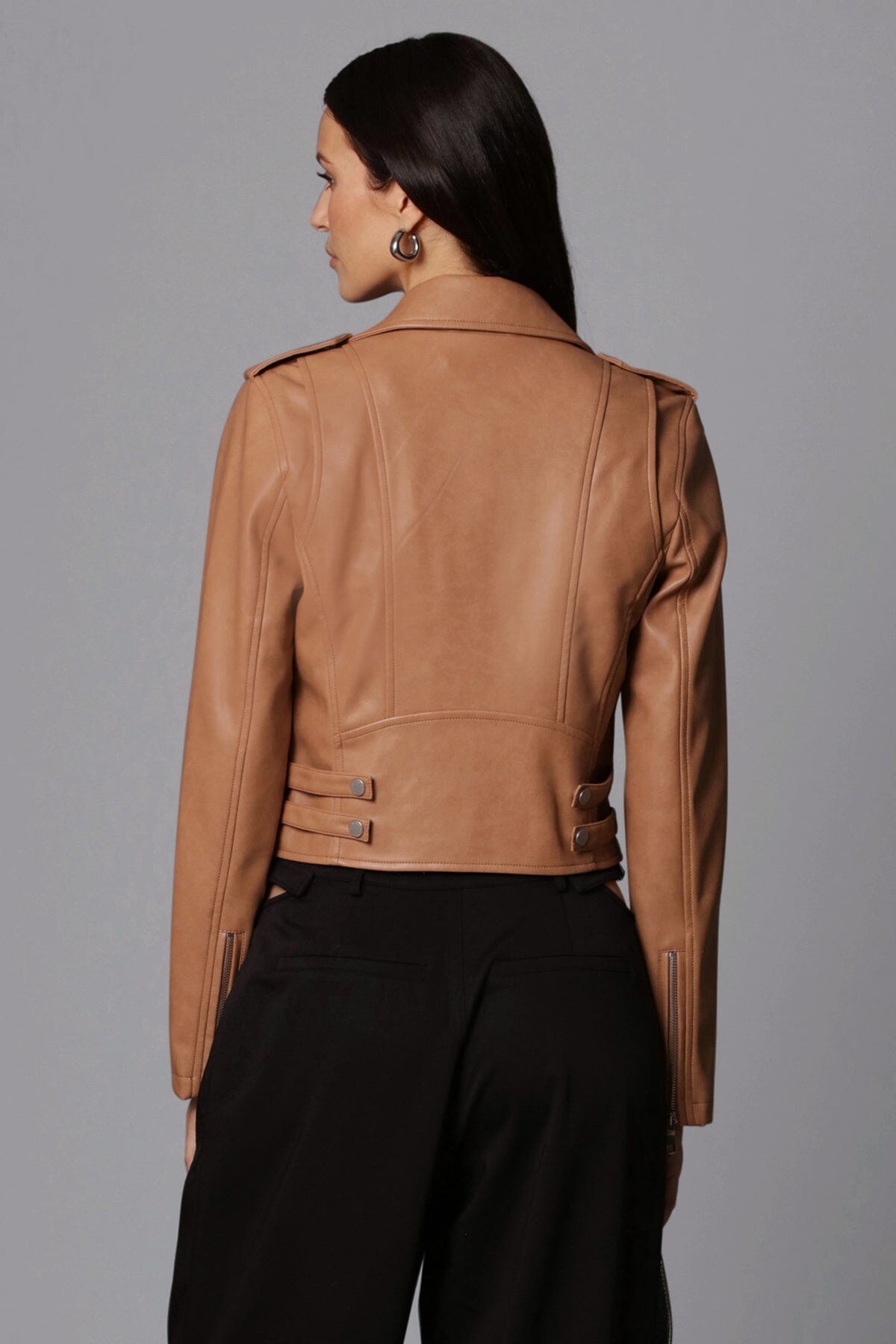 faux ever leather classic biker jacket camel brown - women's figure flattering designer fashion day to night jackets 
