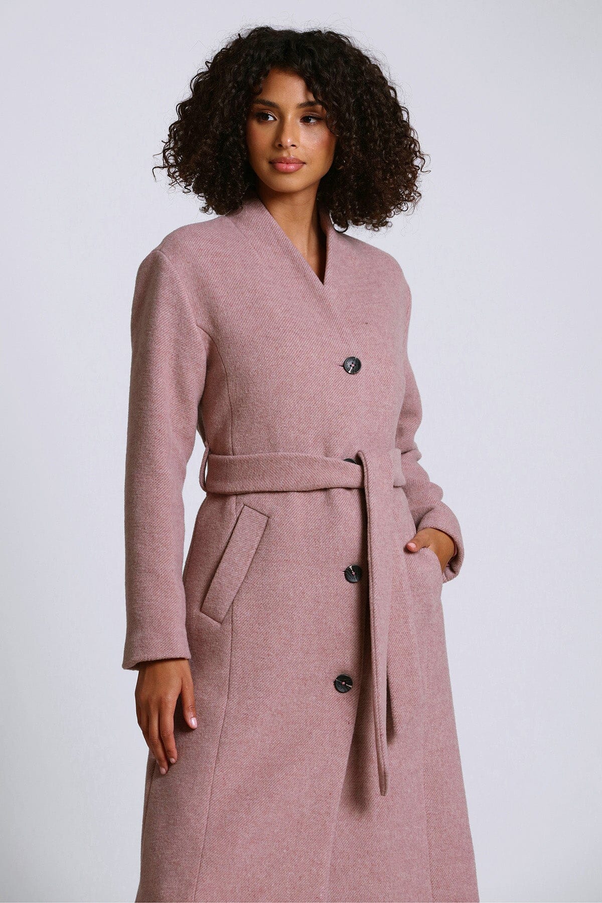 Portabella pink wool blend overlap collar long coat jacket - 