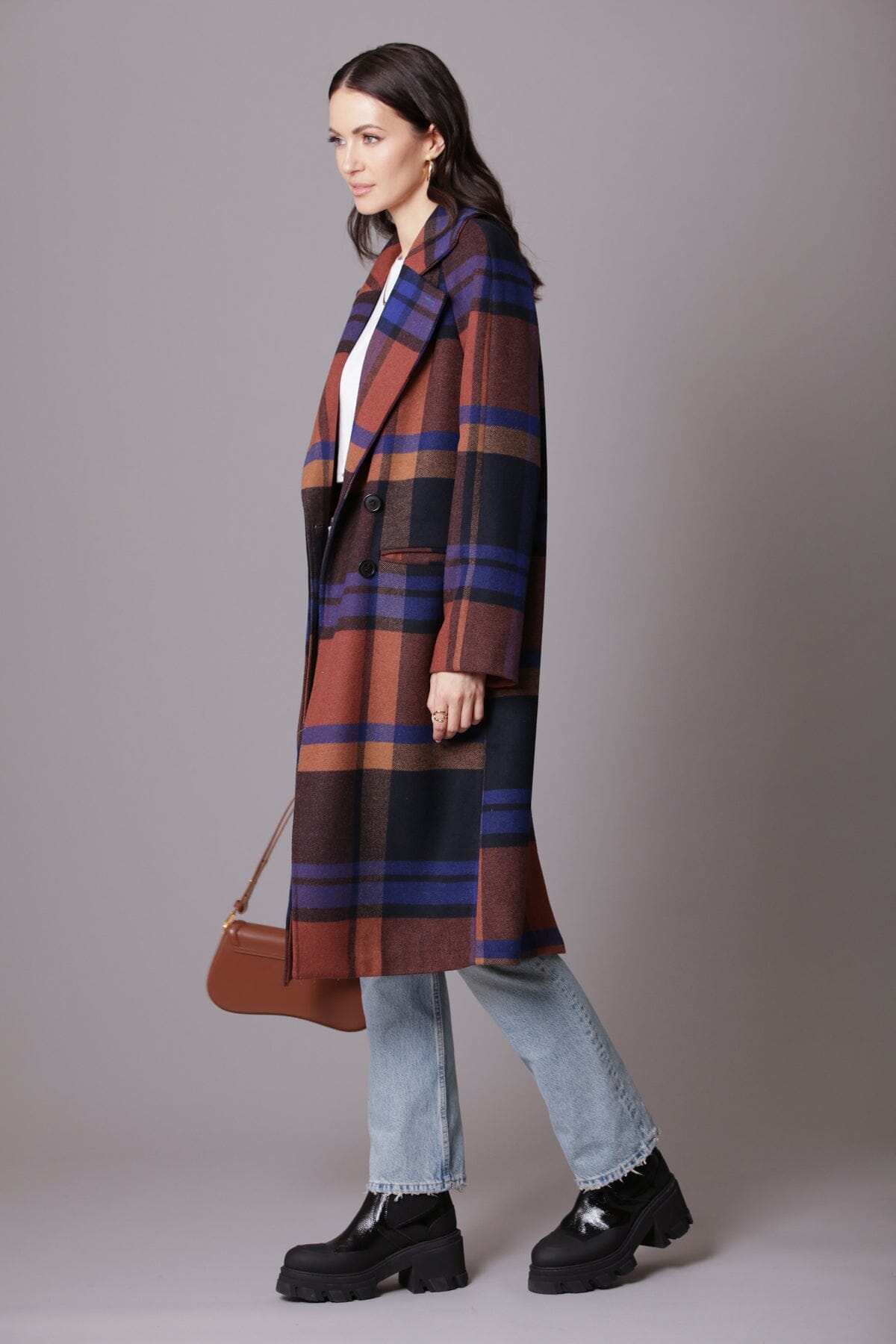 Avec les filles on sale plaid wool coat