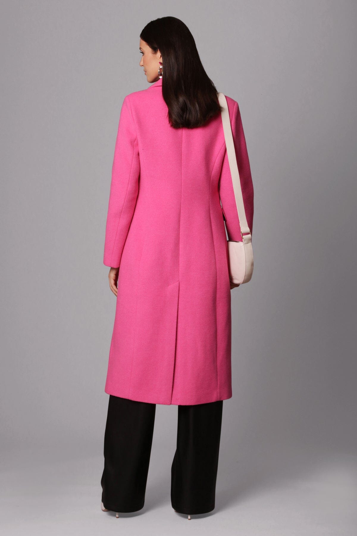 Fuschia pink wool blend longline blazer coat jacket - figure flattering cute fall 2023 outerwear for women