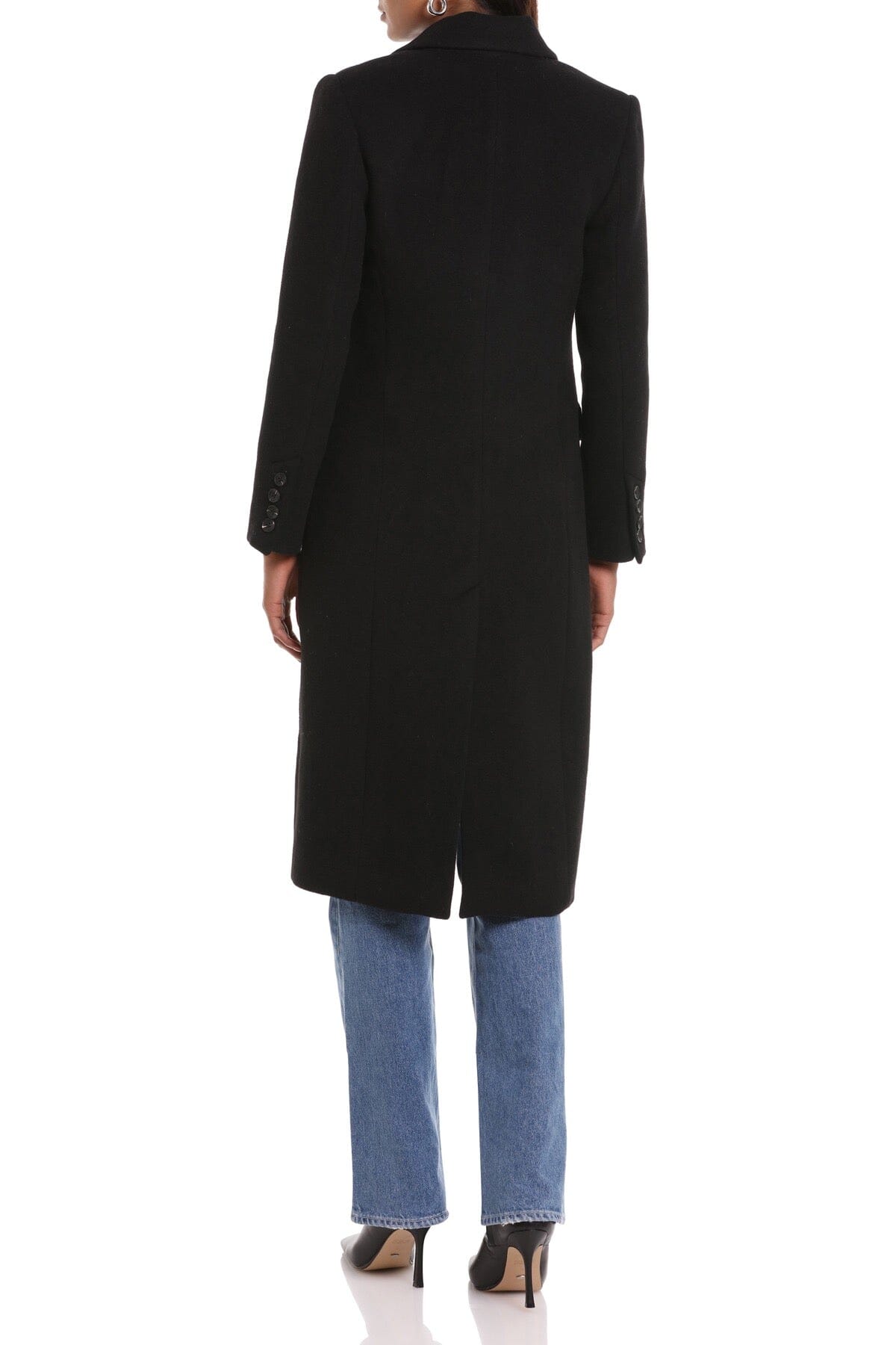 Black wool blend double breasted tailored coat jacket - women's figure flattering fall 2023 fashion coats jackets
