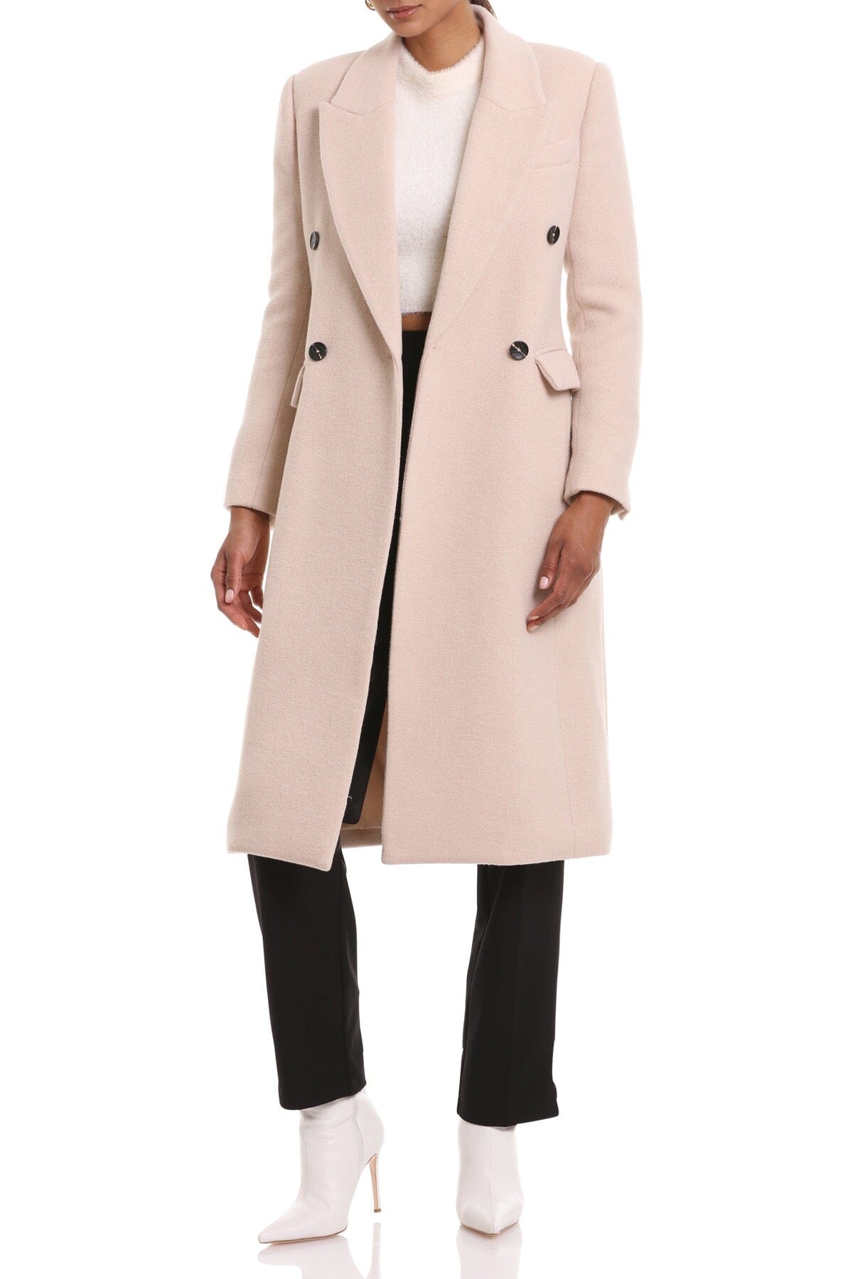 Cream off white wool blend double breasted tailored coat jacket - figure flattering date night long coats jackets for women