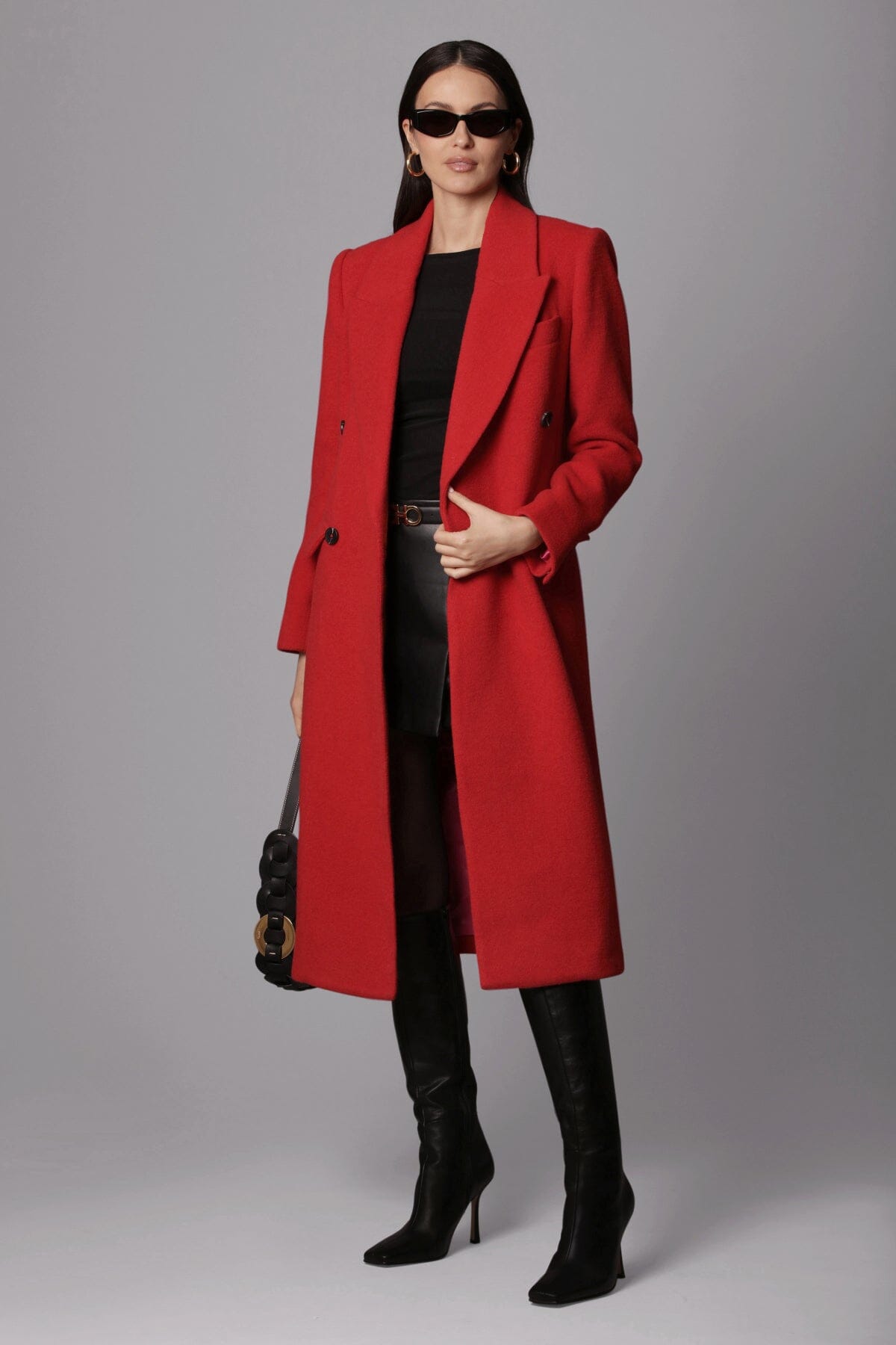 Crimson red wool blend double breasted tailored coat jacket - women's figure flattering office to date night coats jackets for fall