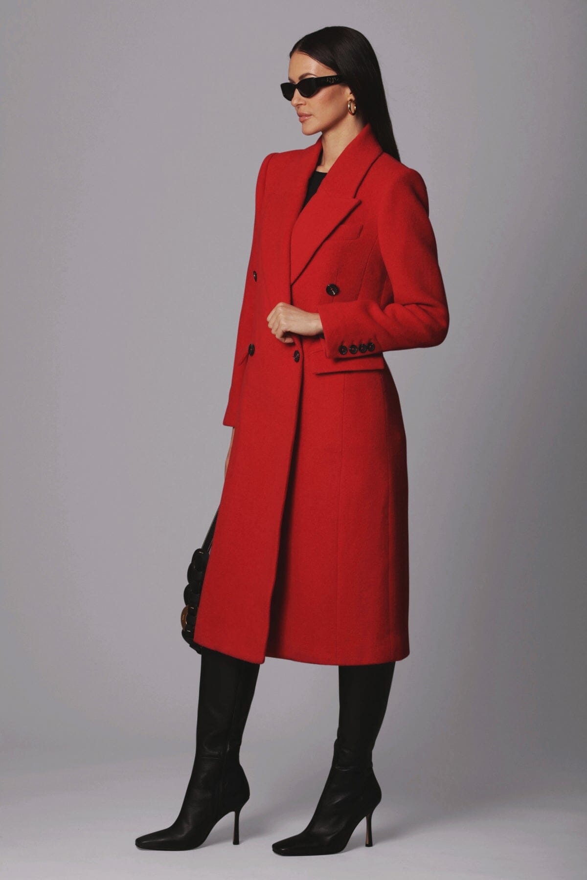 Crimson red wool blend double breasted tailored coat jacket - women's figure flattering cute outerwear for Fall 2023
