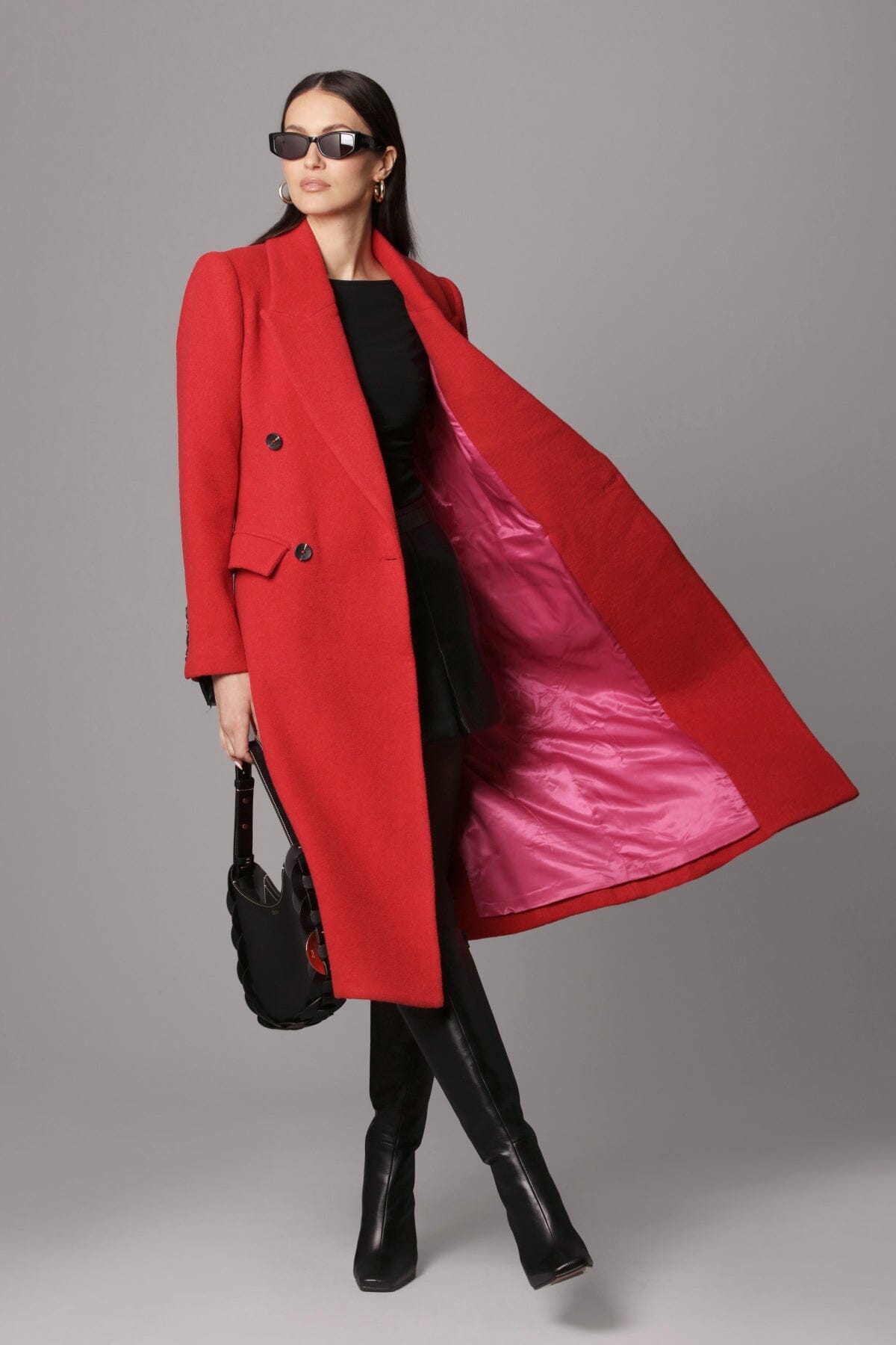 Crimson red wool blend double breasted tailored coat jacket - women's figure flattering fall winter 2023 coats jackets