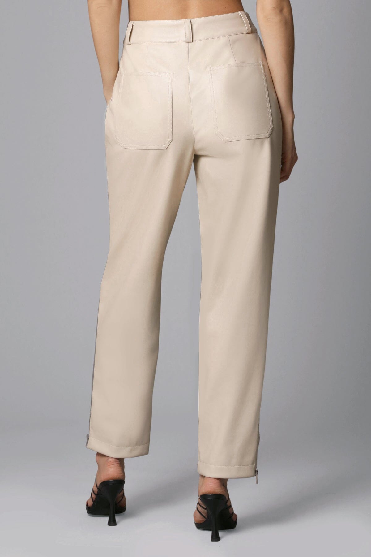 bone beige off white faux ever leather tapered pant - women's figure flattering stylish fall 2023 pants