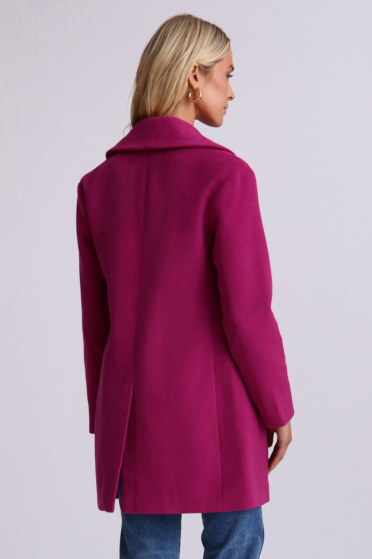 Berry Purple shawl collar twill peacoat coat - figure flattering fashion peacoats outerwear for women