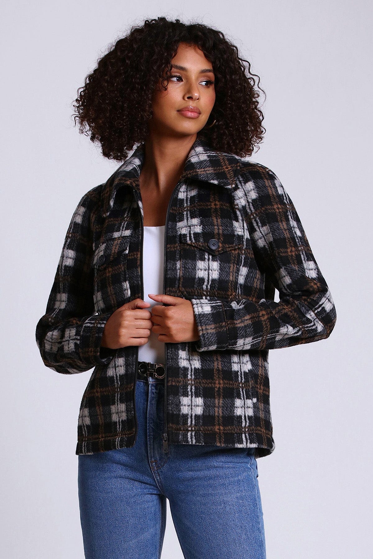 Plaid zip up jacket women's new arrivals