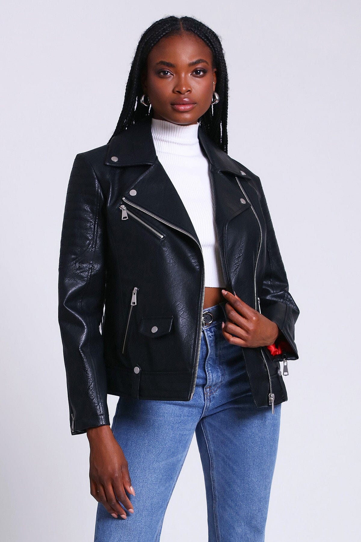 faux ever leather quilted biker jacket coat black - women's figure flattering office to date night coats jackets