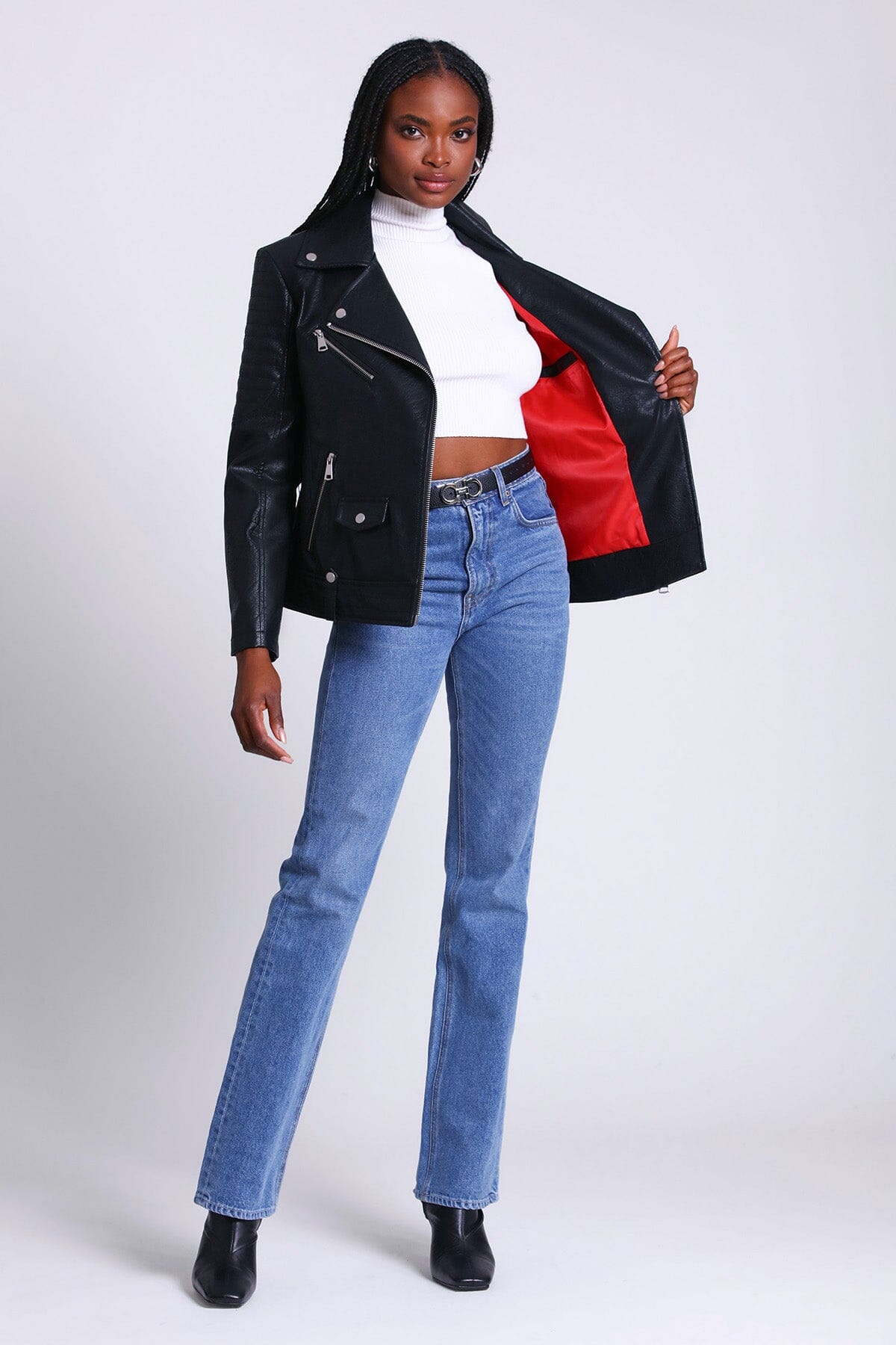 faux ever leather quilted biker jacket coat black - women's figure flattering date night coats jackets