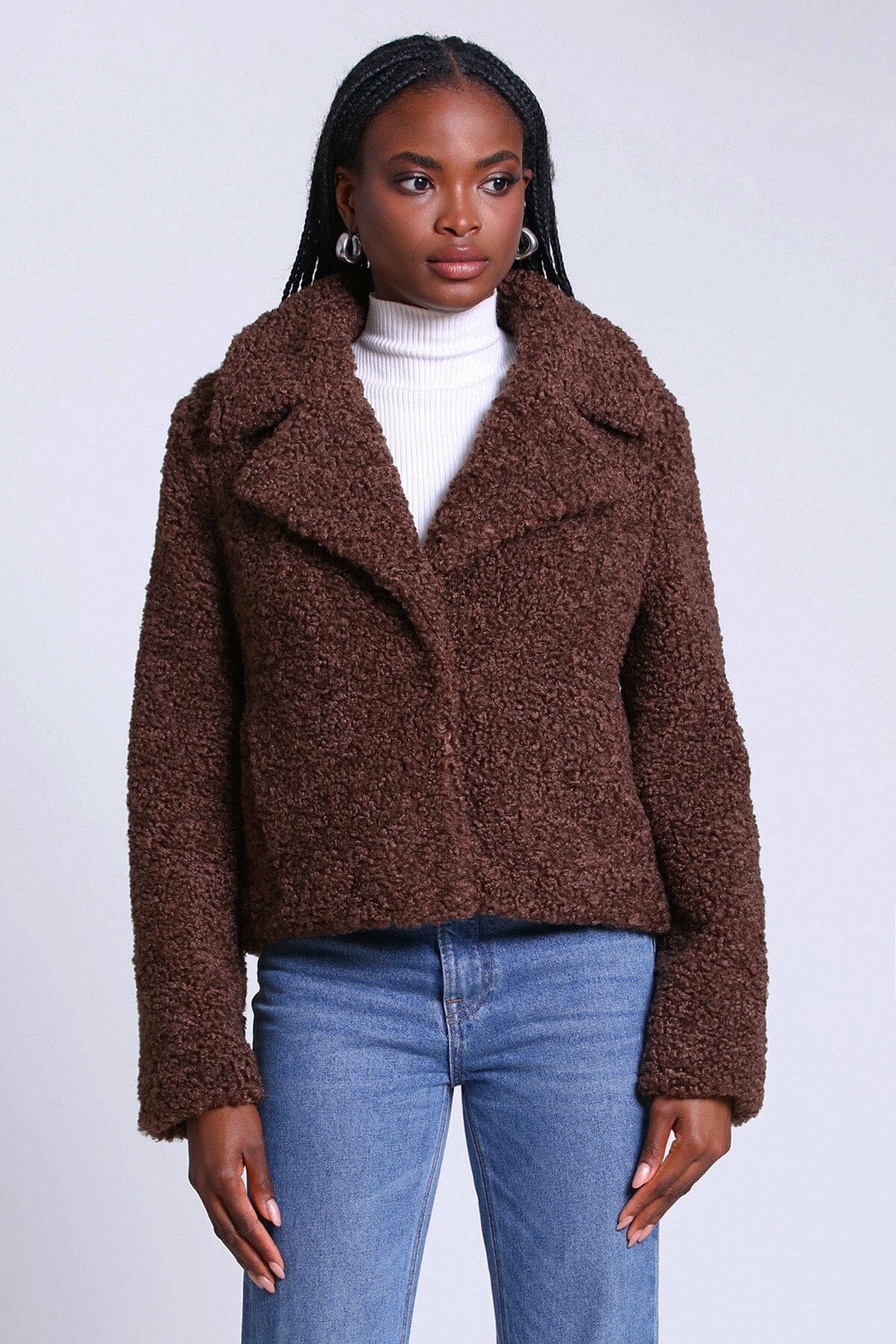 Brown teddy faux fur jacket coat figure flattering day to night coats jackets for women