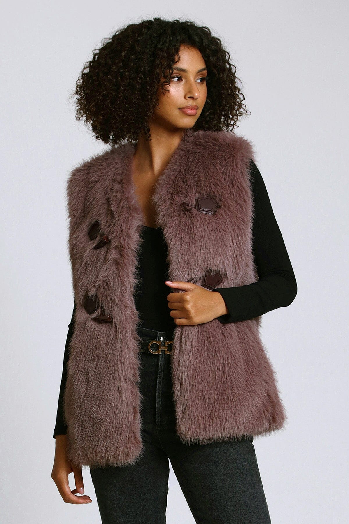 Brown faux fur toggle vest vests by Avec Les Filles 